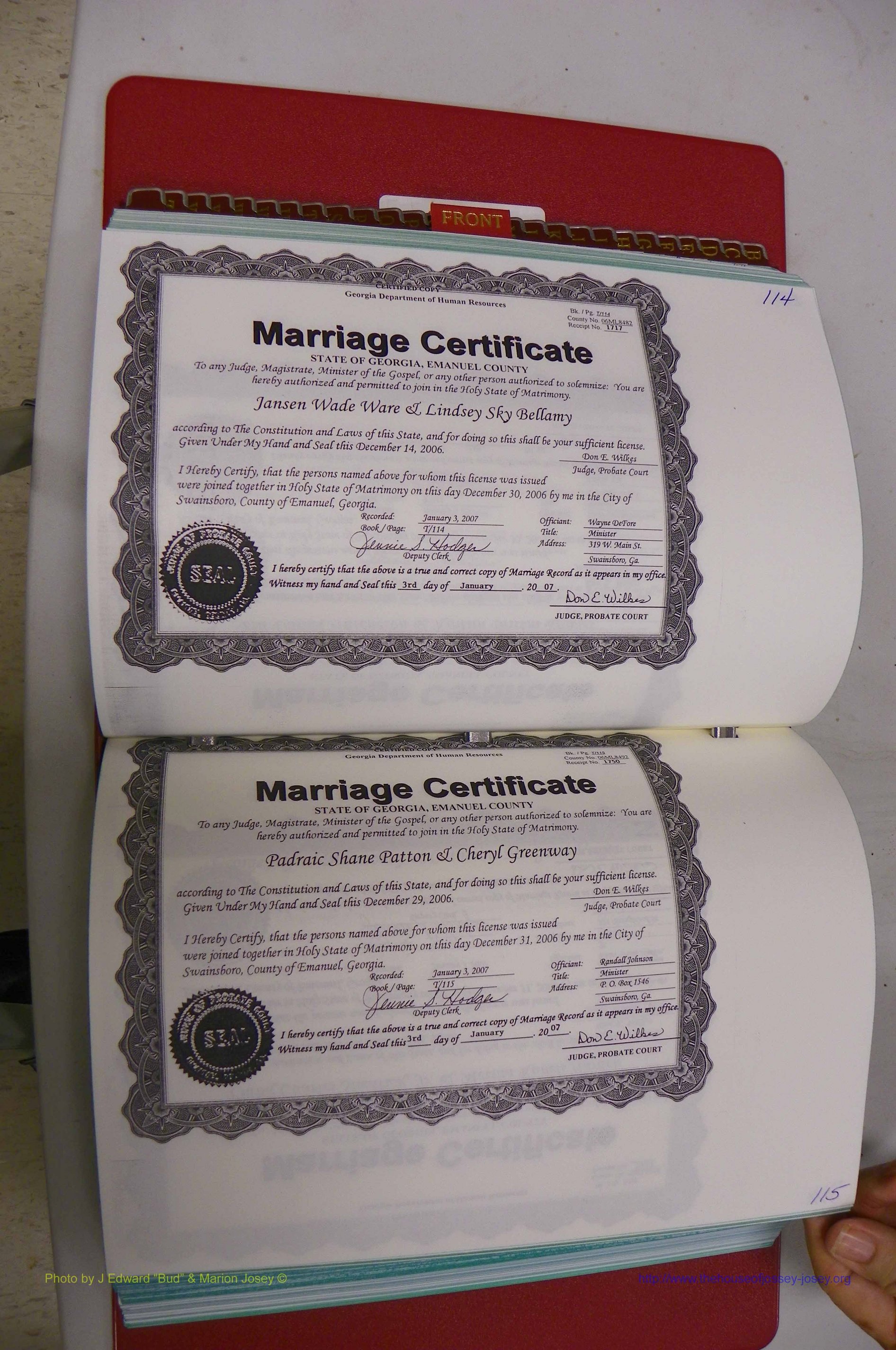 Emanuel Co, GA, Marriages Book T, 2006 - 2009, P 114-115.JPG
