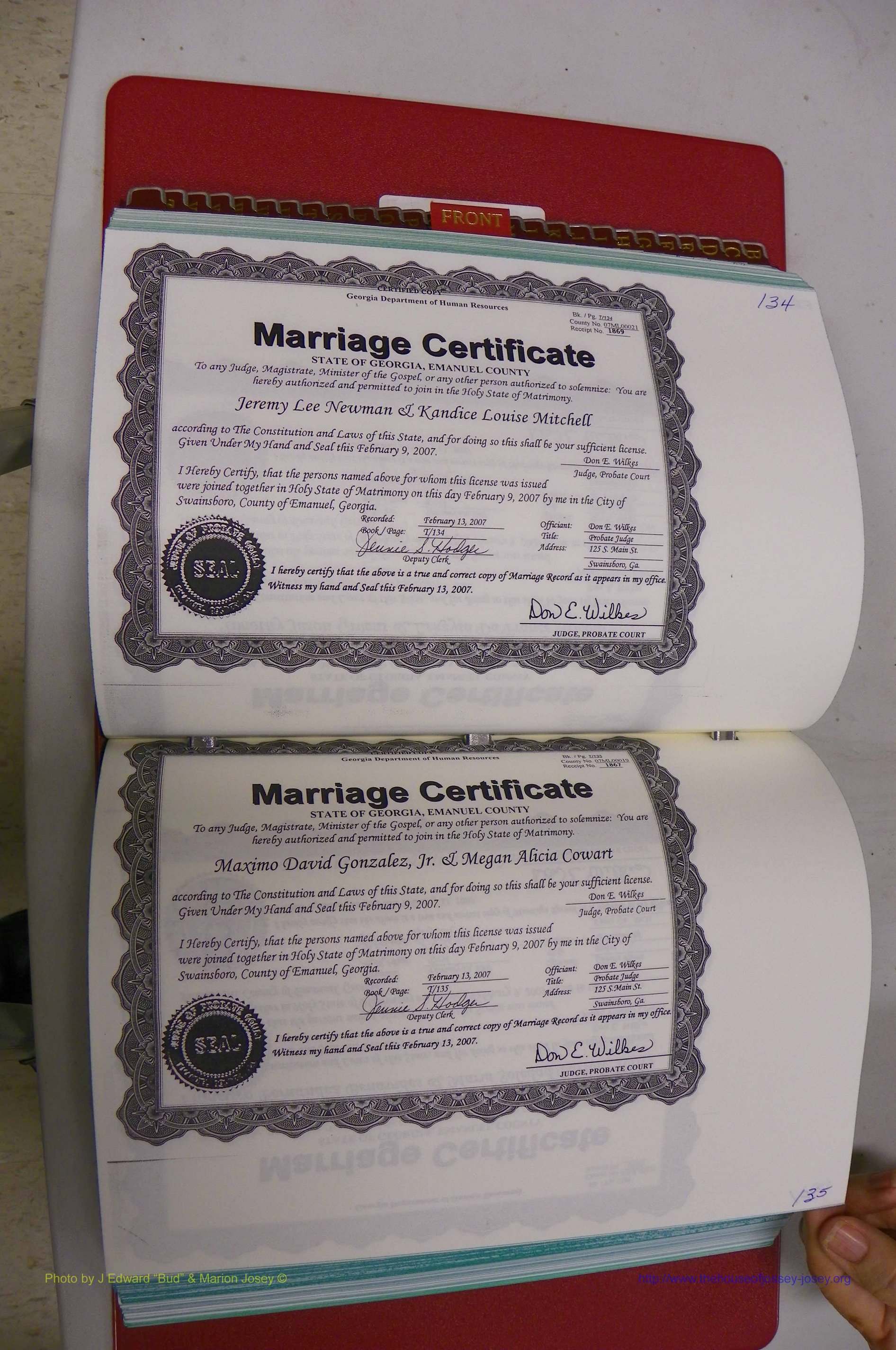Emanuel Co, GA, Marriages Book T, 2006 - 2009, P 134-135.JPG