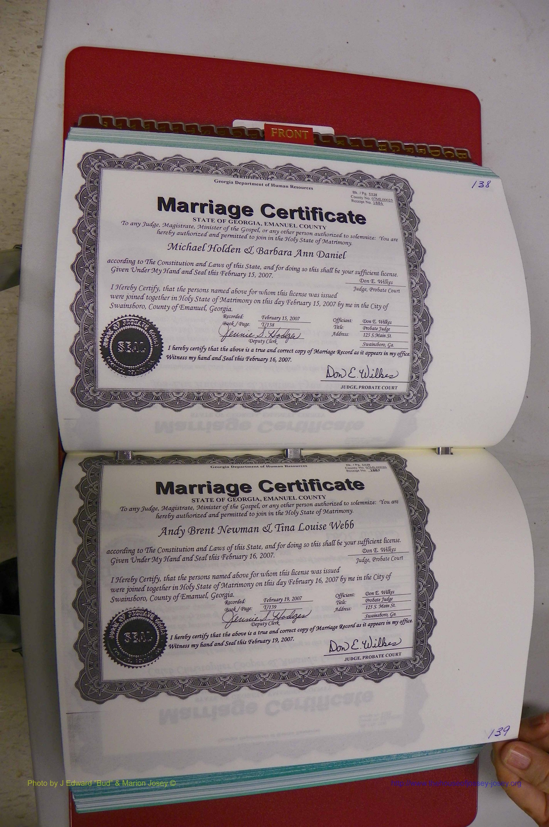 Emanuel Co, GA, Marriages Book T, 2006 - 2009, P 138-139.JPG