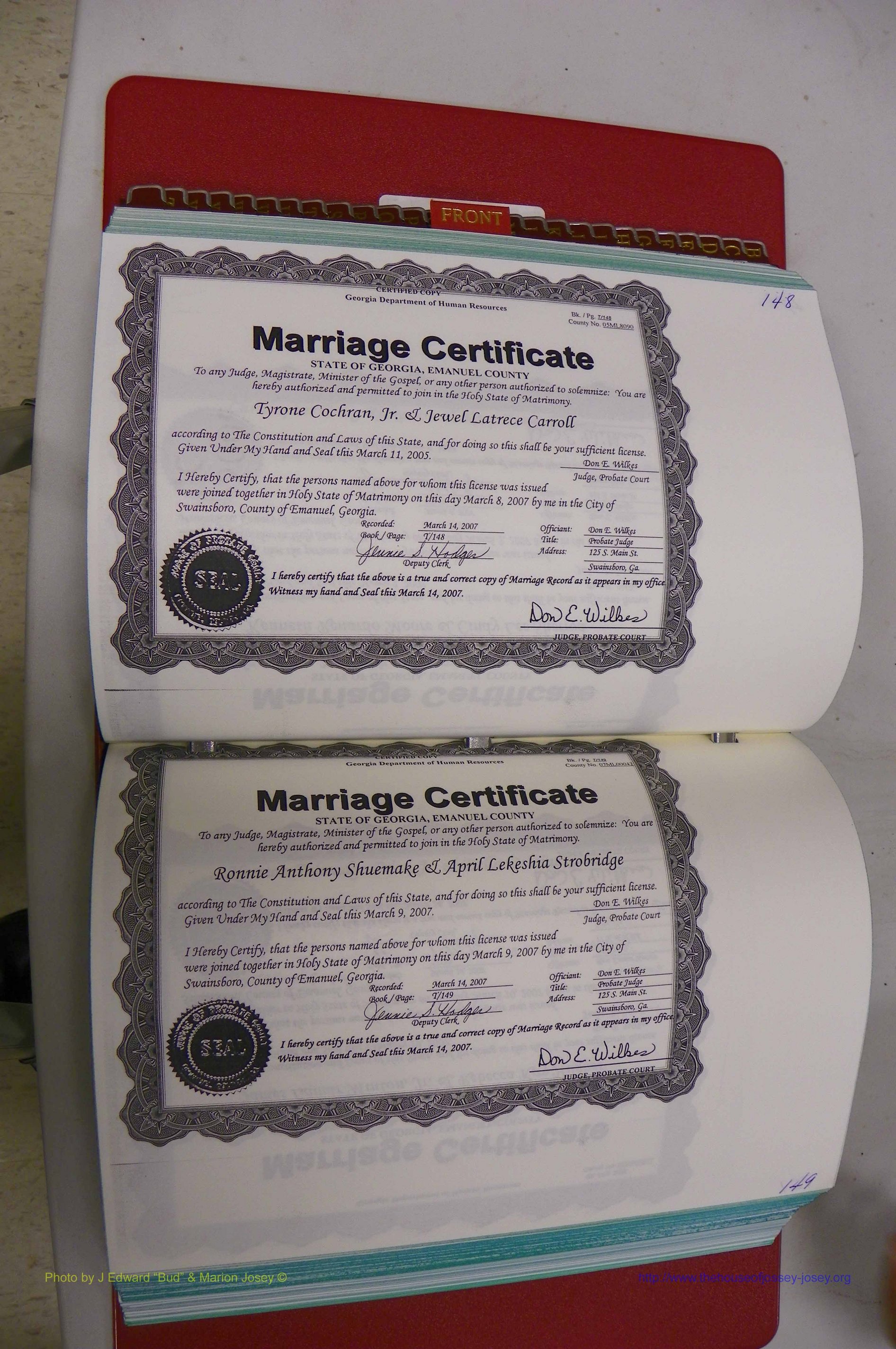 Emanuel Co, GA, Marriages Book T, 2006 - 2009, P 148-149.JPG