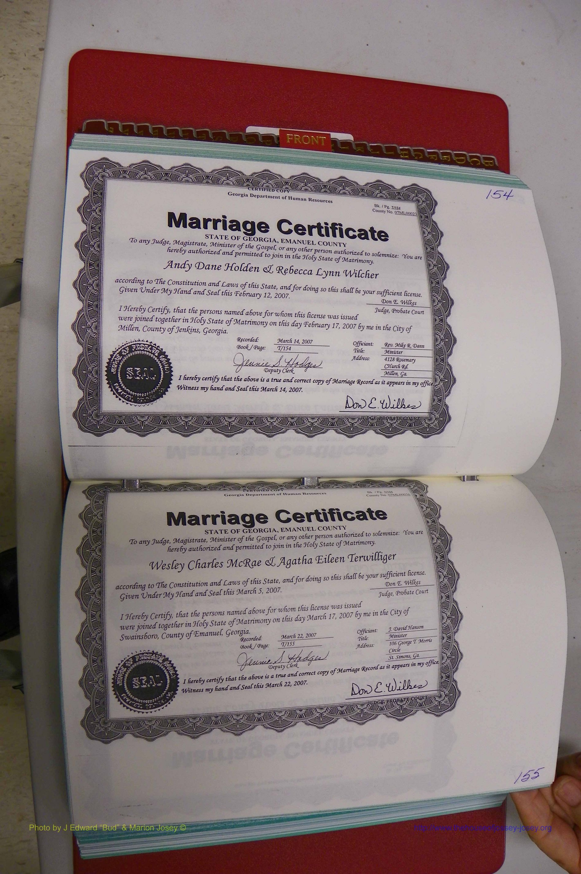 Emanuel Co, GA, Marriages Book T, 2006 - 2009, P 154-155.JPG