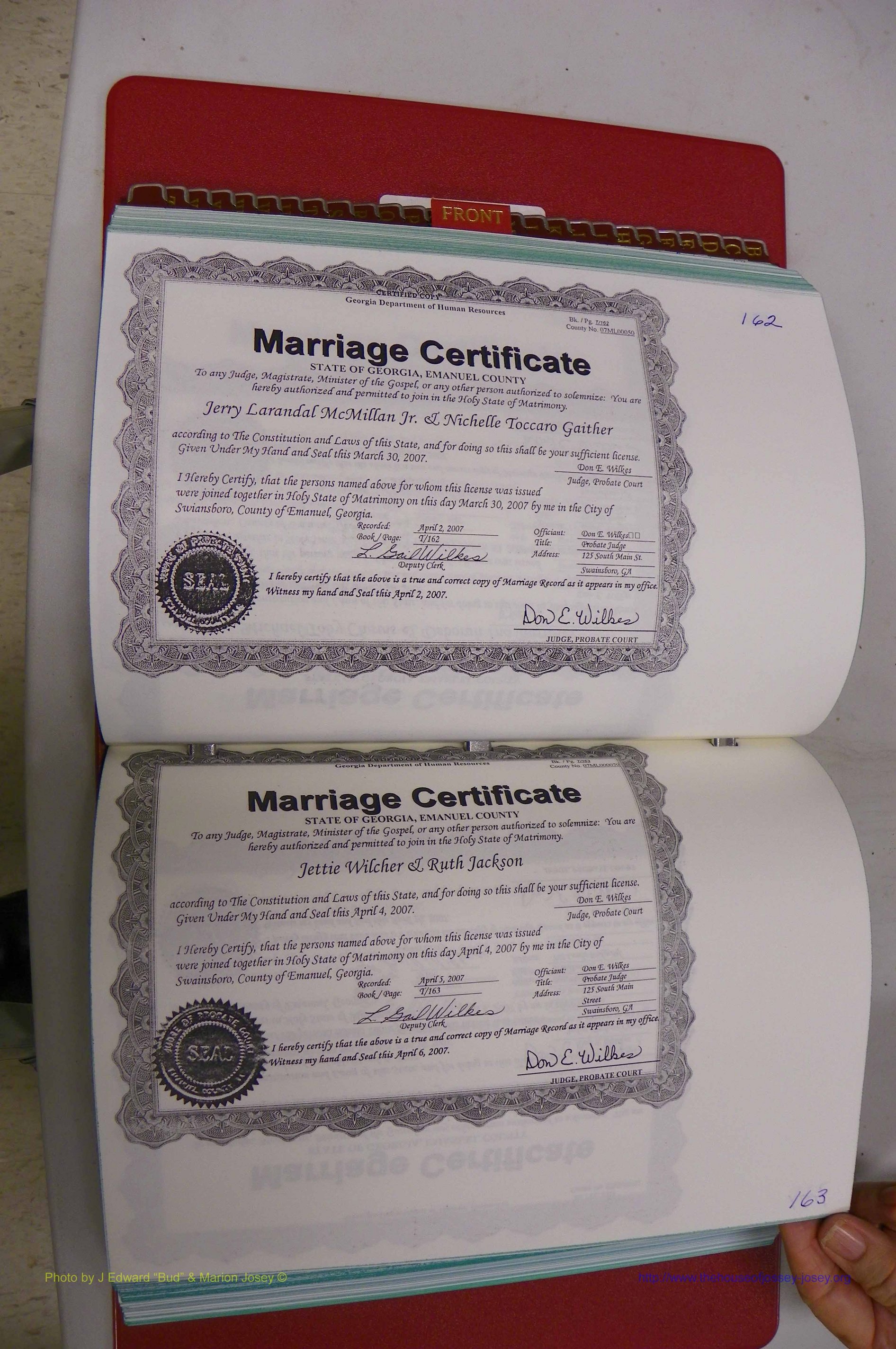 Emanuel Co, GA, Marriages Book T, 2006 - 2009, P 162-163.JPG