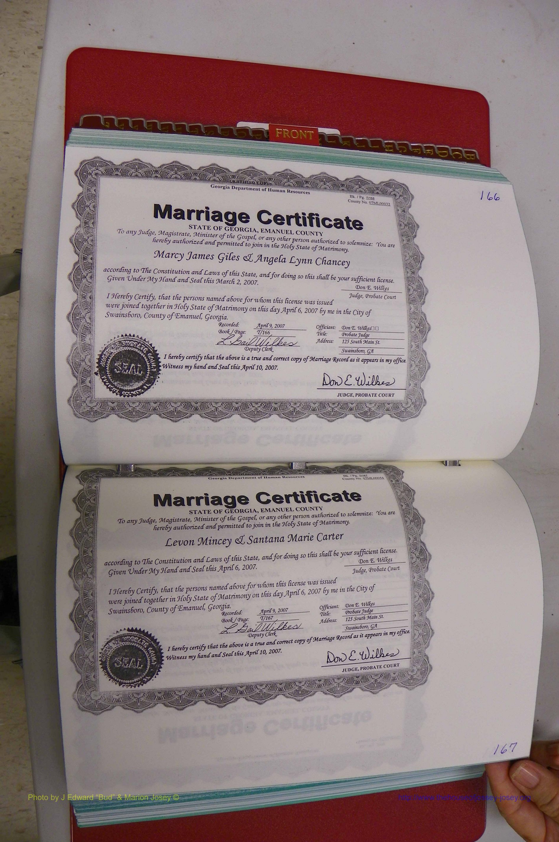 Emanuel Co, GA, Marriages Book T, 2006 - 2009, P 166-167.JPG