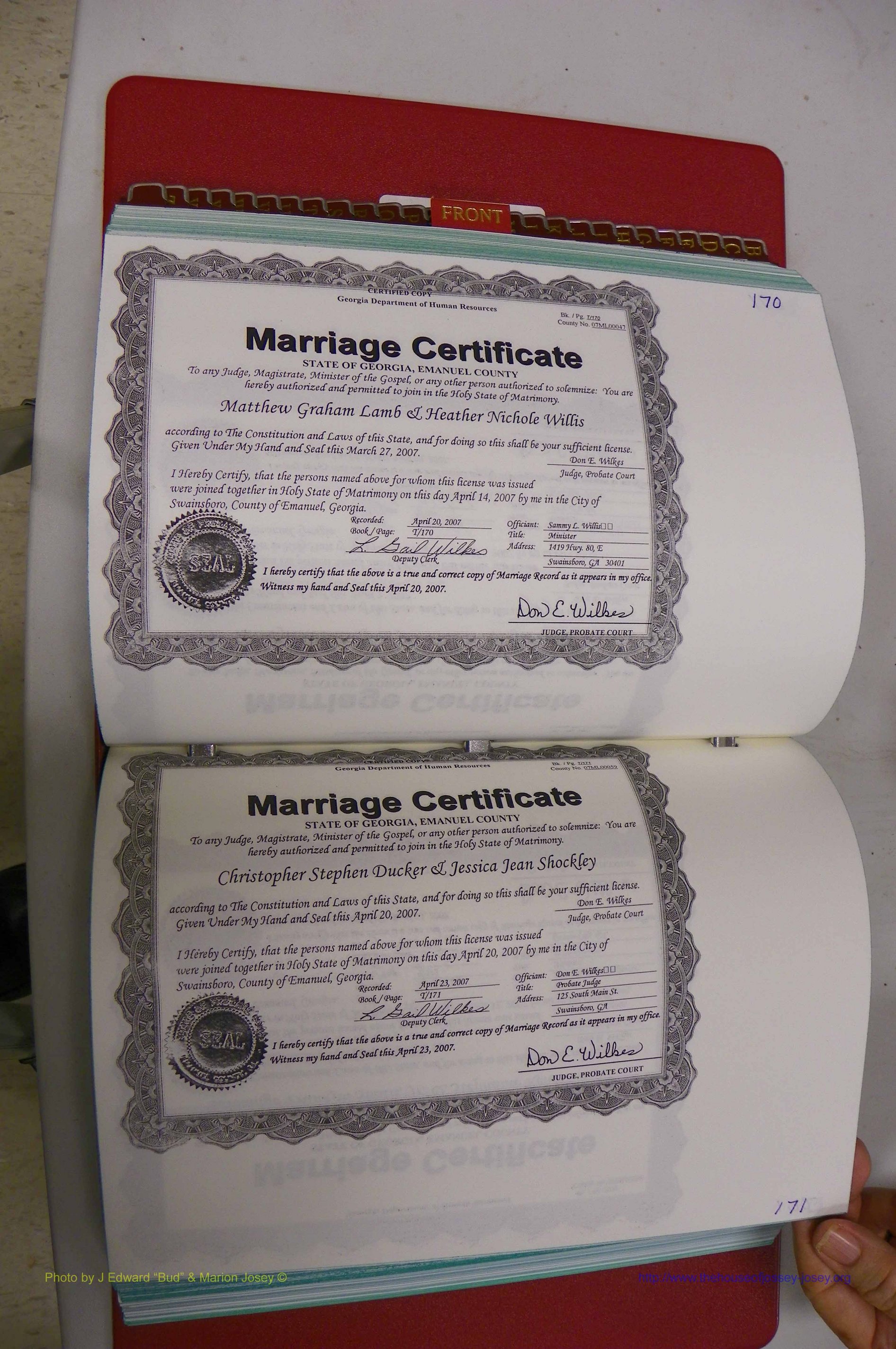Emanuel Co, GA, Marriages Book T, 2006 - 2009, P 170-171.JPG