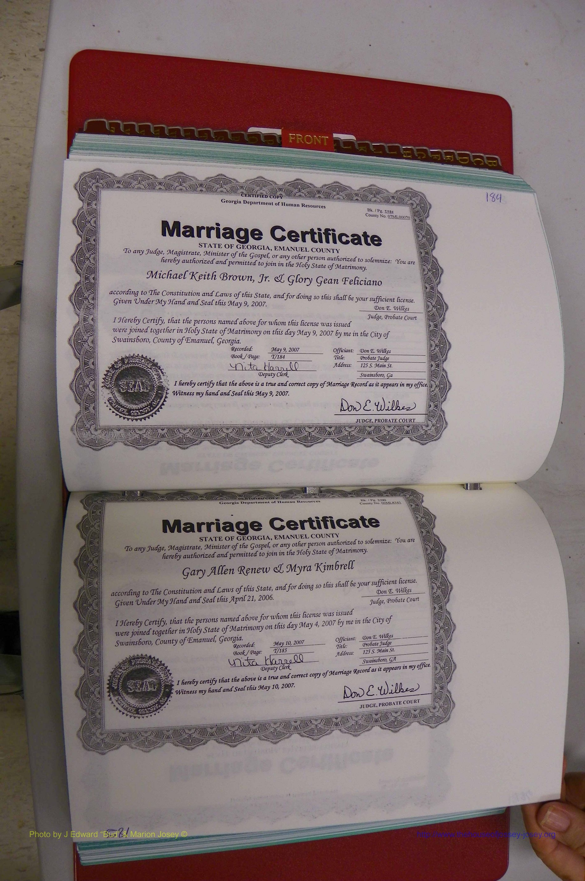 Emanuel Co, GA, Marriages Book T, 2006 - 2009, P 184-185.JPG