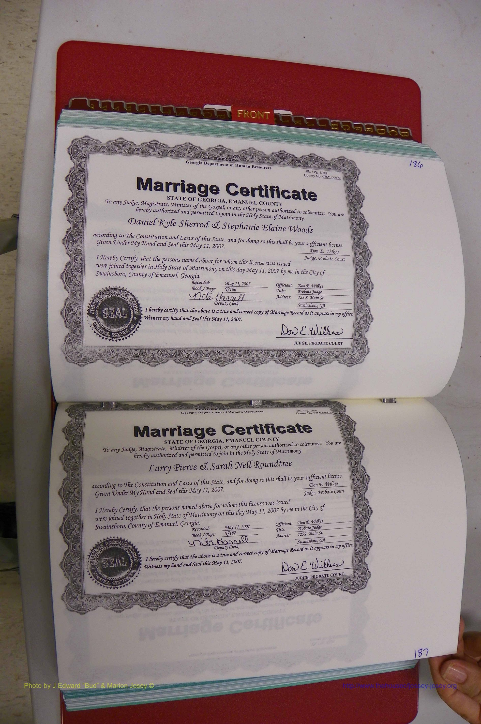 Emanuel Co, GA, Marriages Book T, 2006 - 2009, P 186-187.JPG