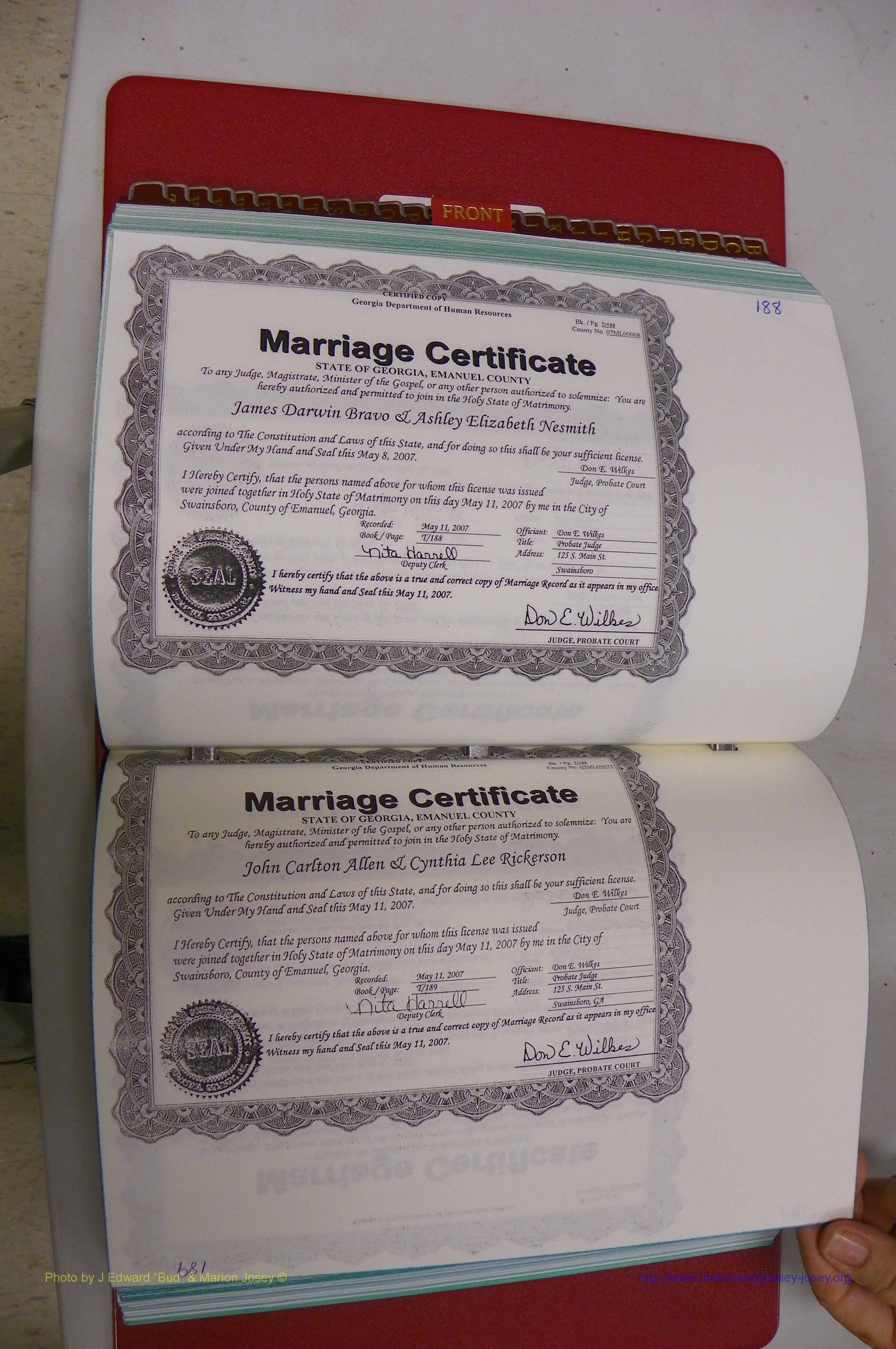 Emanuel Co, GA, Marriages Book T, 2006 - 2009, P 188-189.JPG