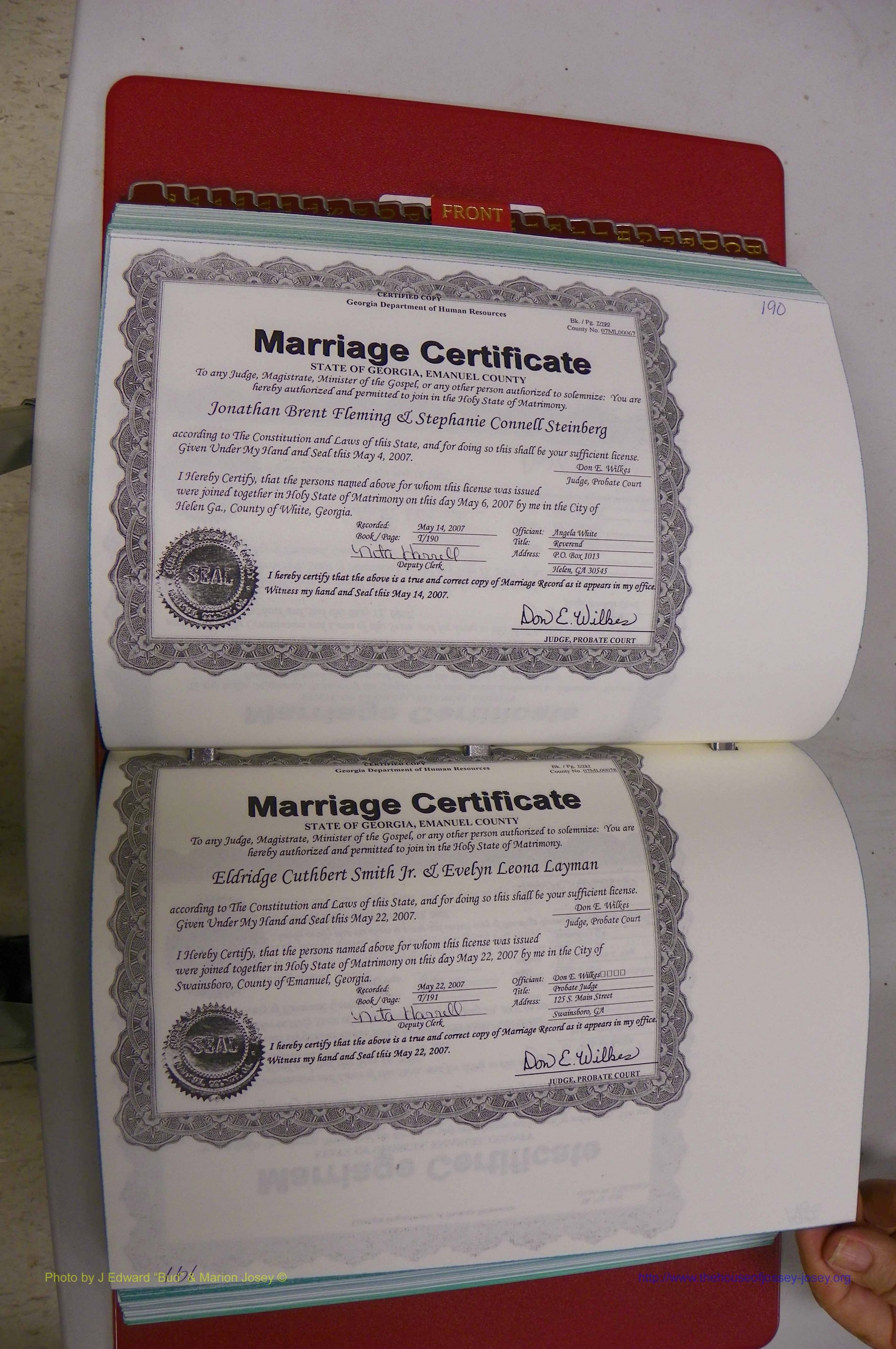 Emanuel Co, GA, Marriages Book T, 2006 - 2009, P 190-191.JPG
