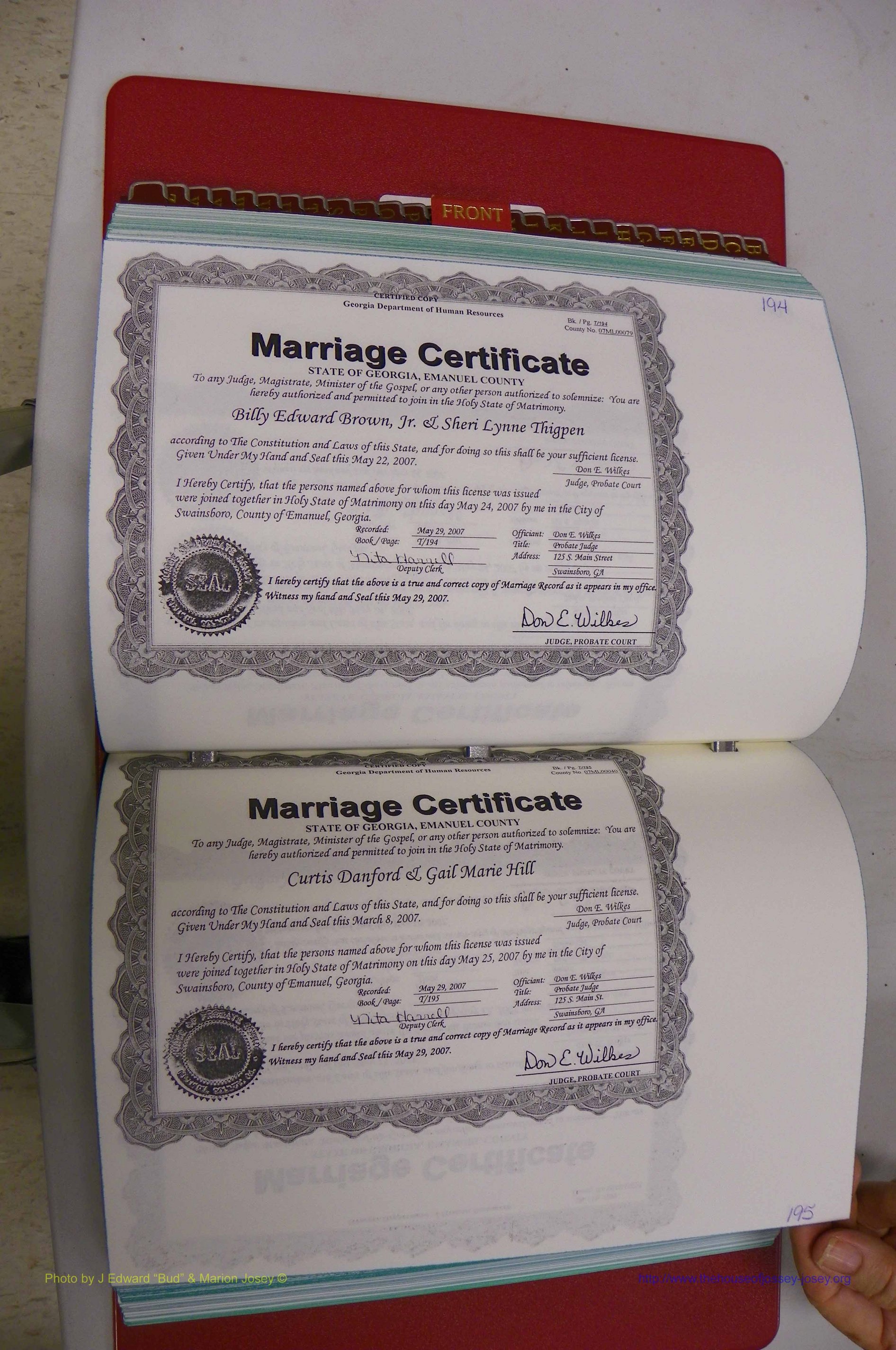 Emanuel Co, GA, Marriages Book T, 2006 - 2009, P 194-195.JPG