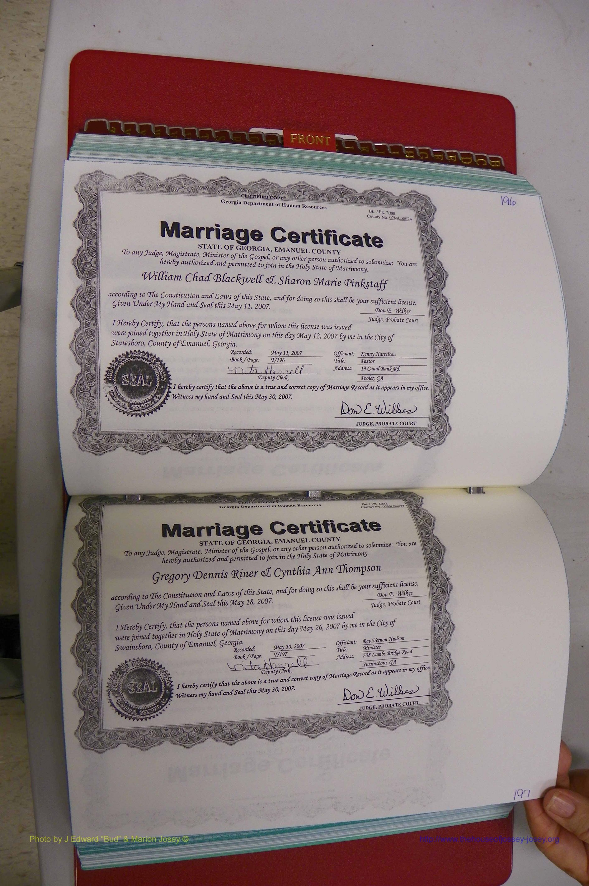 Emanuel Co, GA, Marriages Book T, 2006 - 2009, P 196-197.JPG