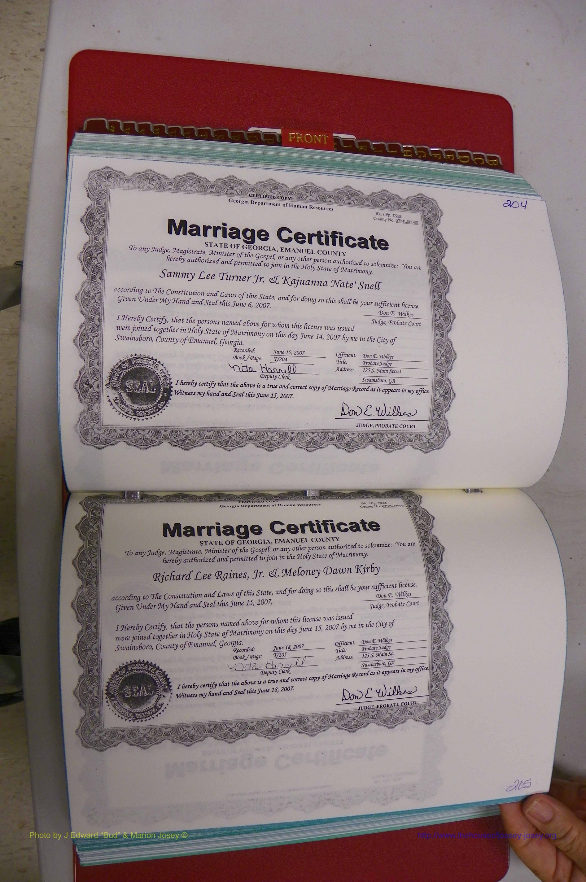 Emanuel Co, GA, Marriages Book T, 2006 - 2009, P 204-205.JPG