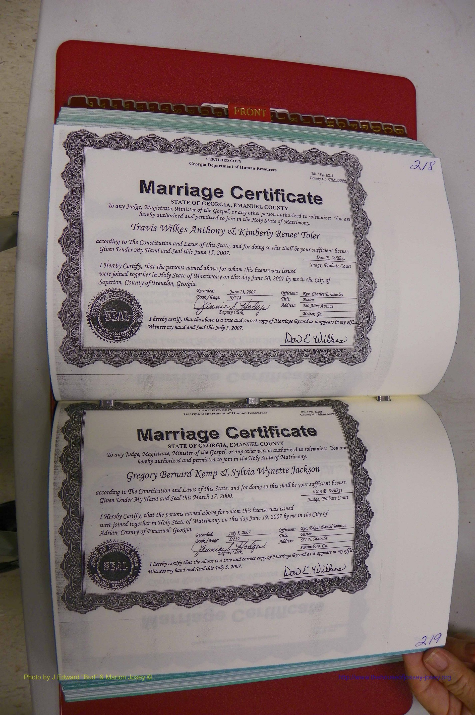 Emanuel Co, GA, Marriages Book T, 2006 - 2009, P 218-219.JPG