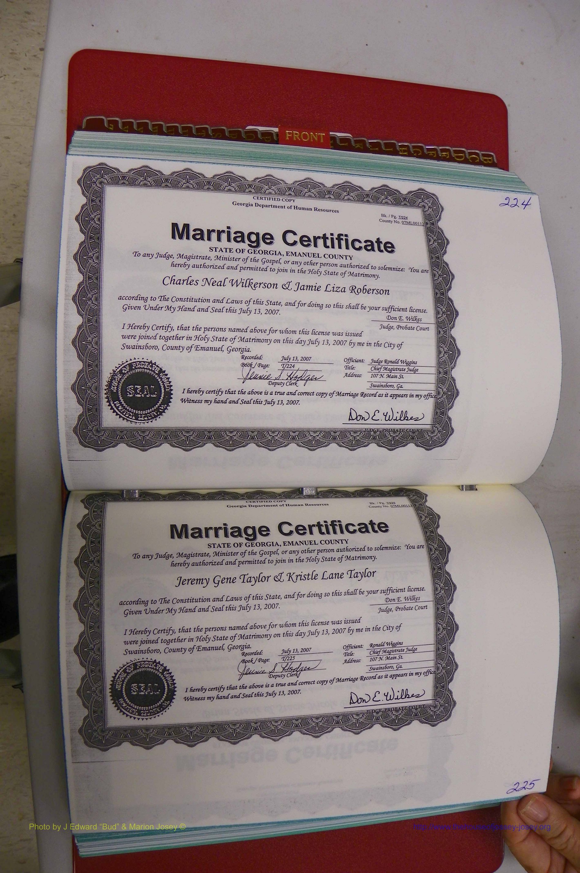 Emanuel Co, GA, Marriages Book T, 2006 - 2009, P 224-225.JPG