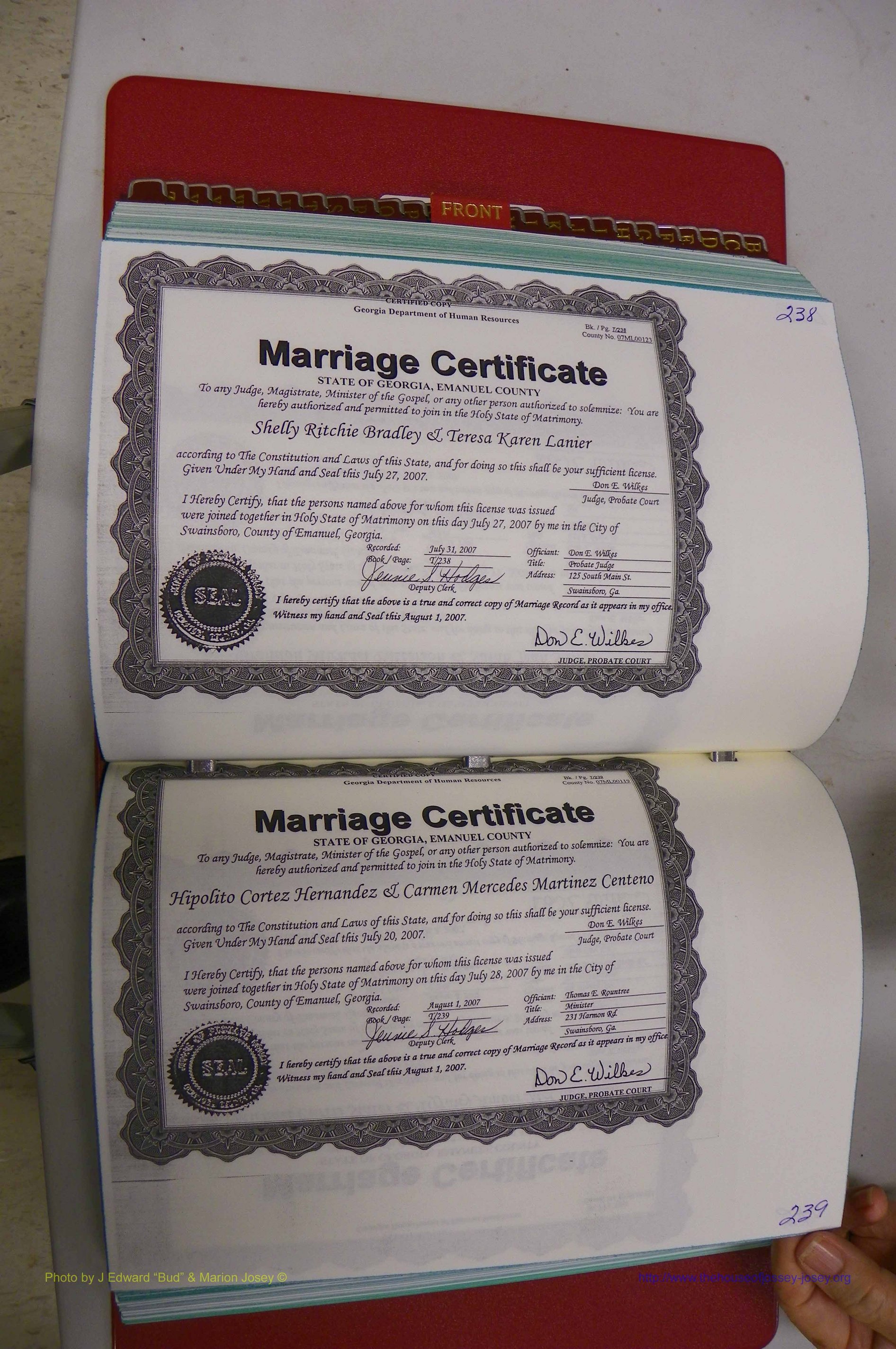 Emanuel Co, GA, Marriages Book T, 2006 - 2009, P 238-239.JPG