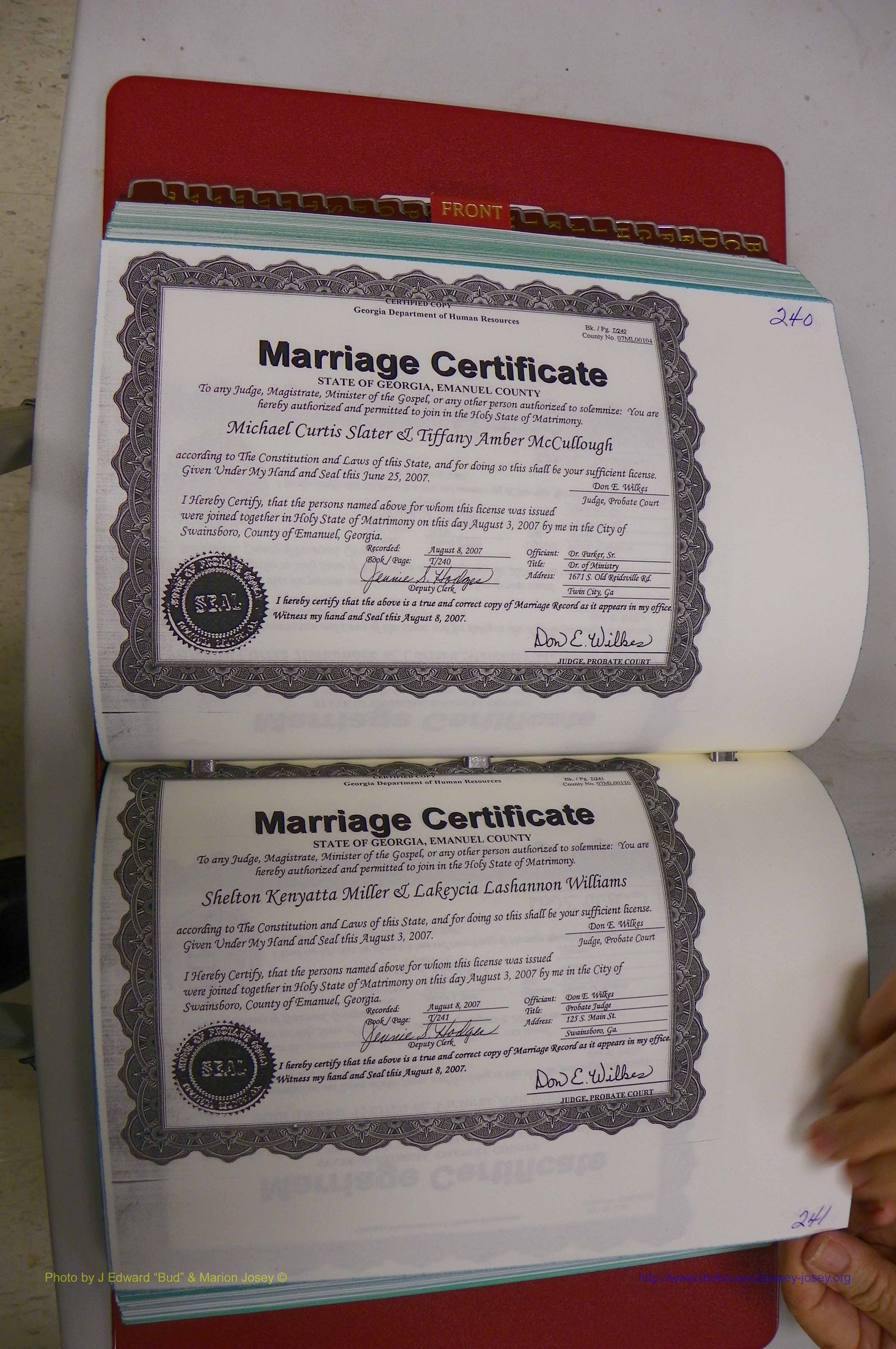 Emanuel Co, GA, Marriages Book T, 2006 - 2009, P 240-241.JPG