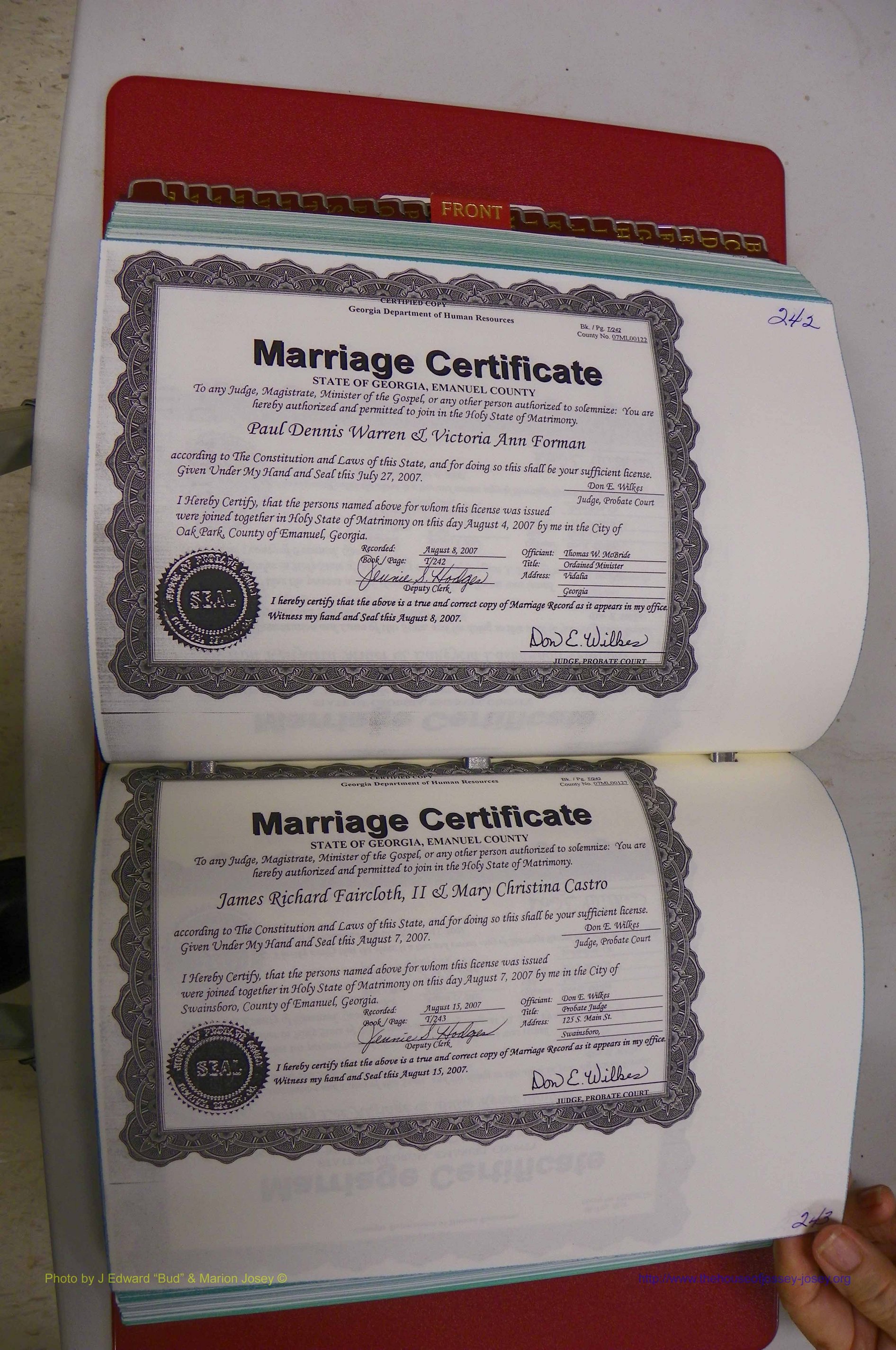 Emanuel Co, GA, Marriages Book T, 2006 - 2009, P 242-243.JPG