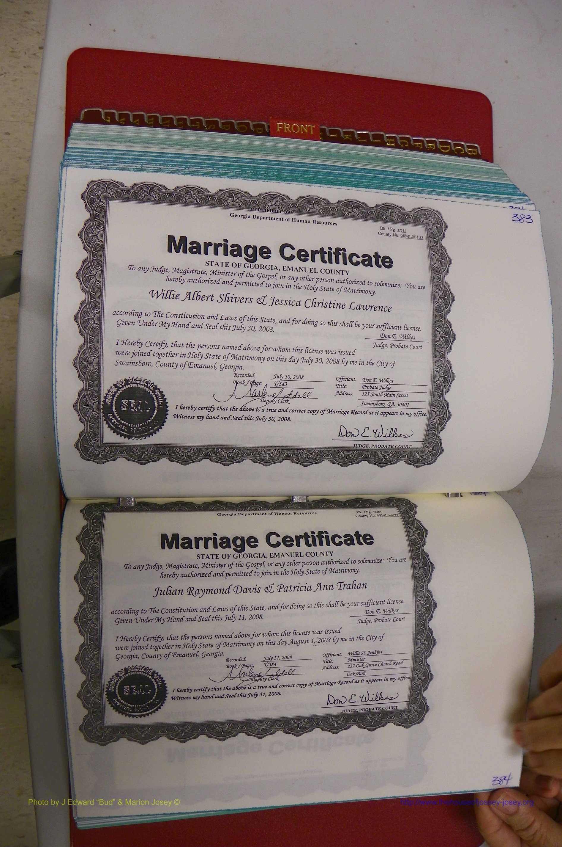 Emanuel Co, GA, Marriages Book T, 2006 - 2009, P 383-384.JPG