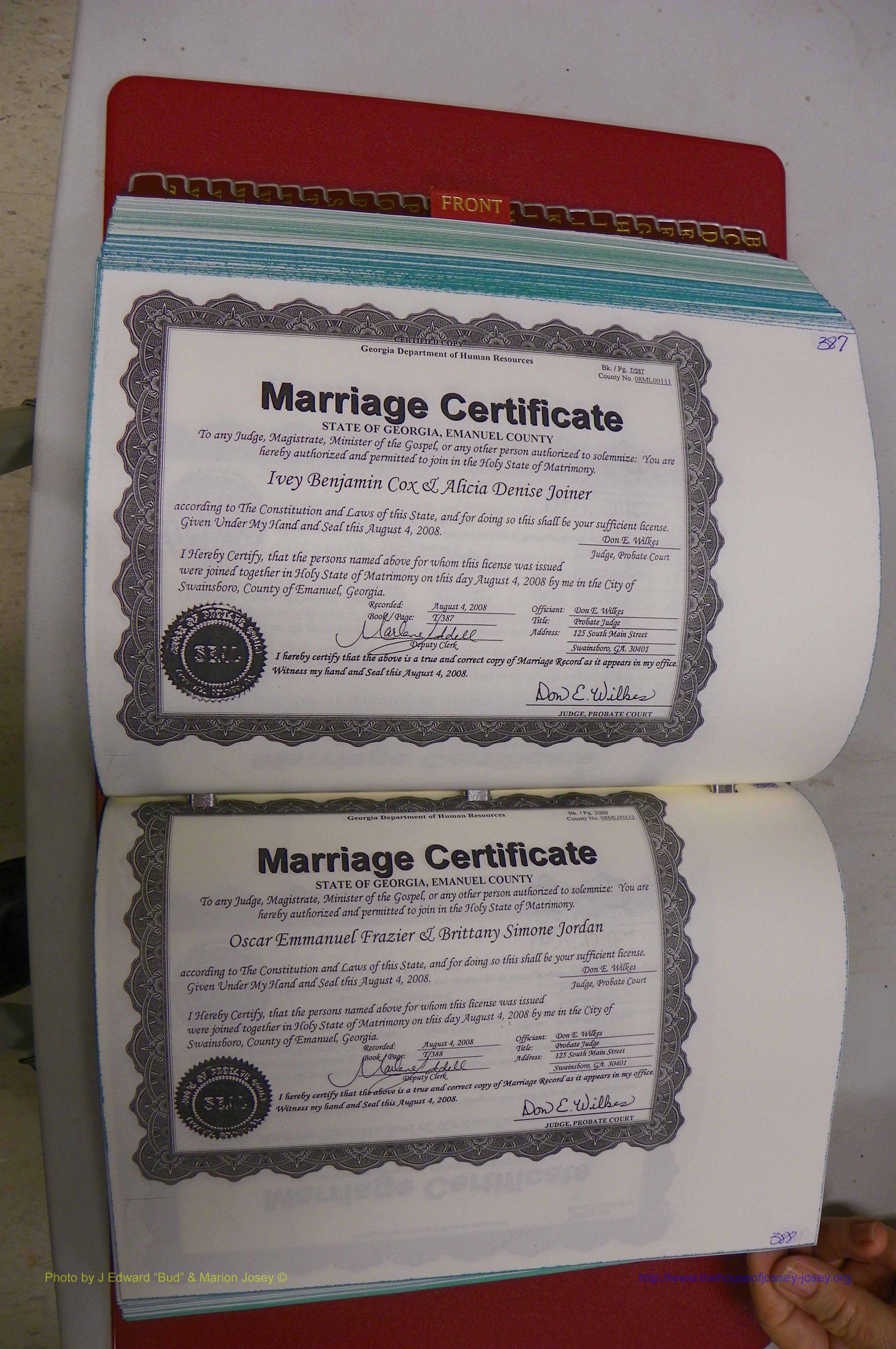 Emanuel Co, GA, Marriages Book T, 2006 - 2009, P 387-388.JPG