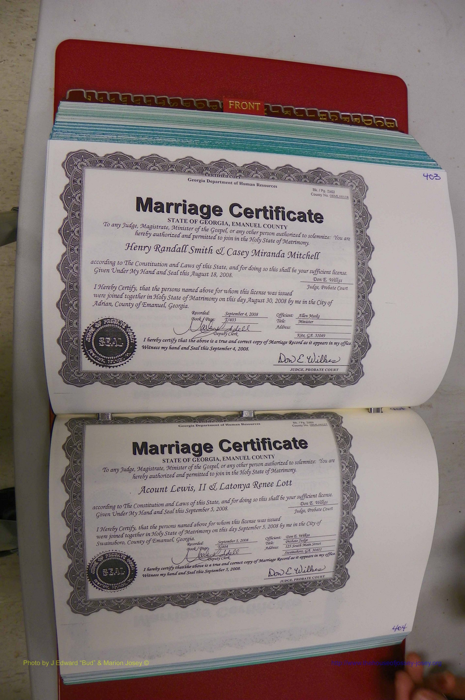 Emanuel Co, GA, Marriages Book T, 2006 - 2009, P 403-404.JPG