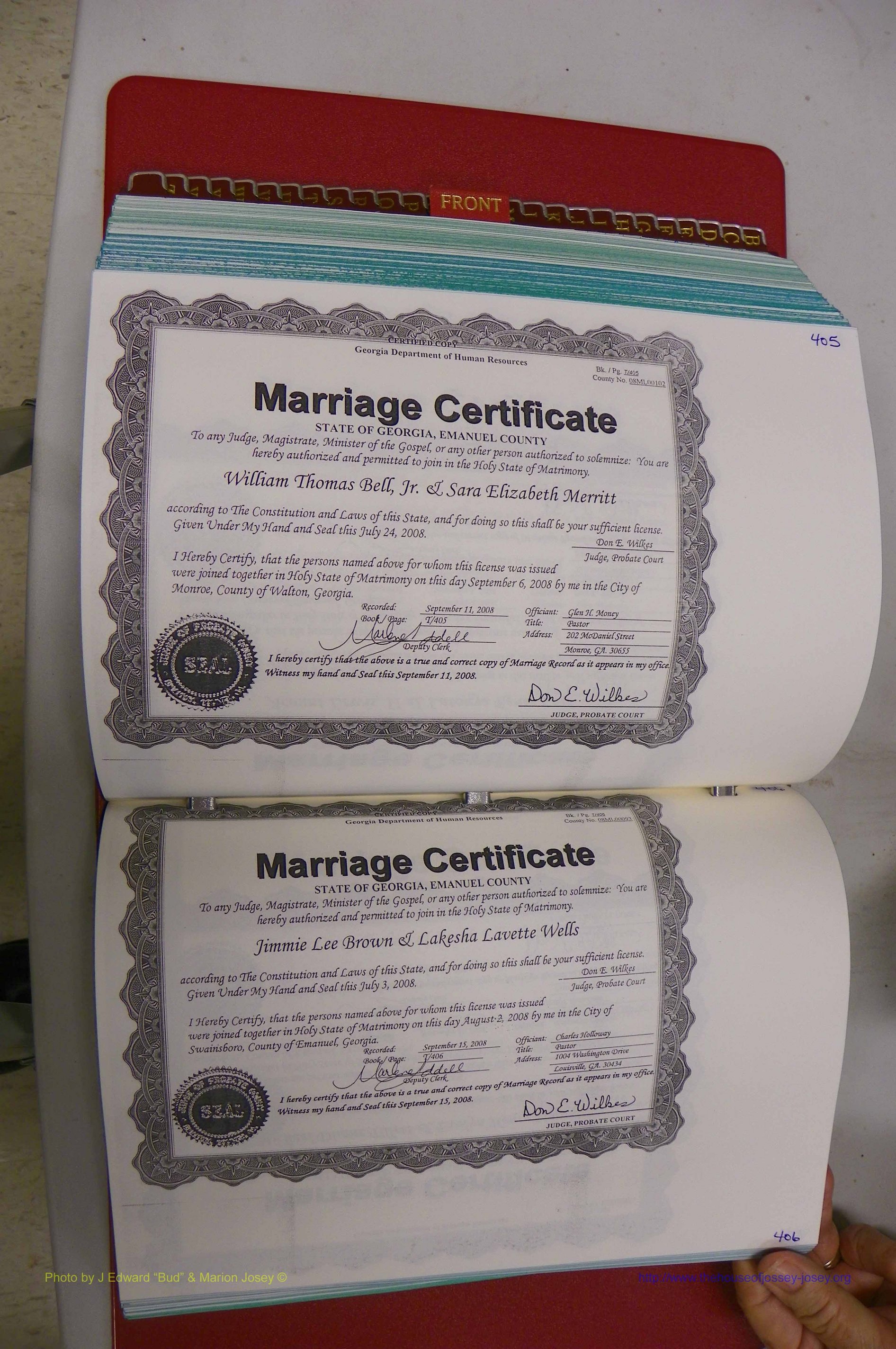 Emanuel Co, GA, Marriages Book T, 2006 - 2009, P 405-406.JPG