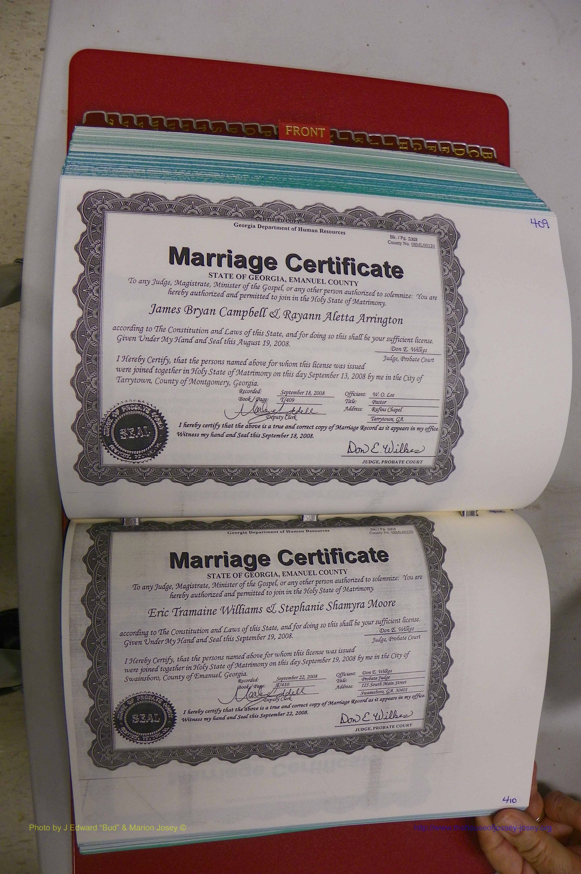 Emanuel Co, GA, Marriages Book T, 2006 - 2009, P 409-410.JPG