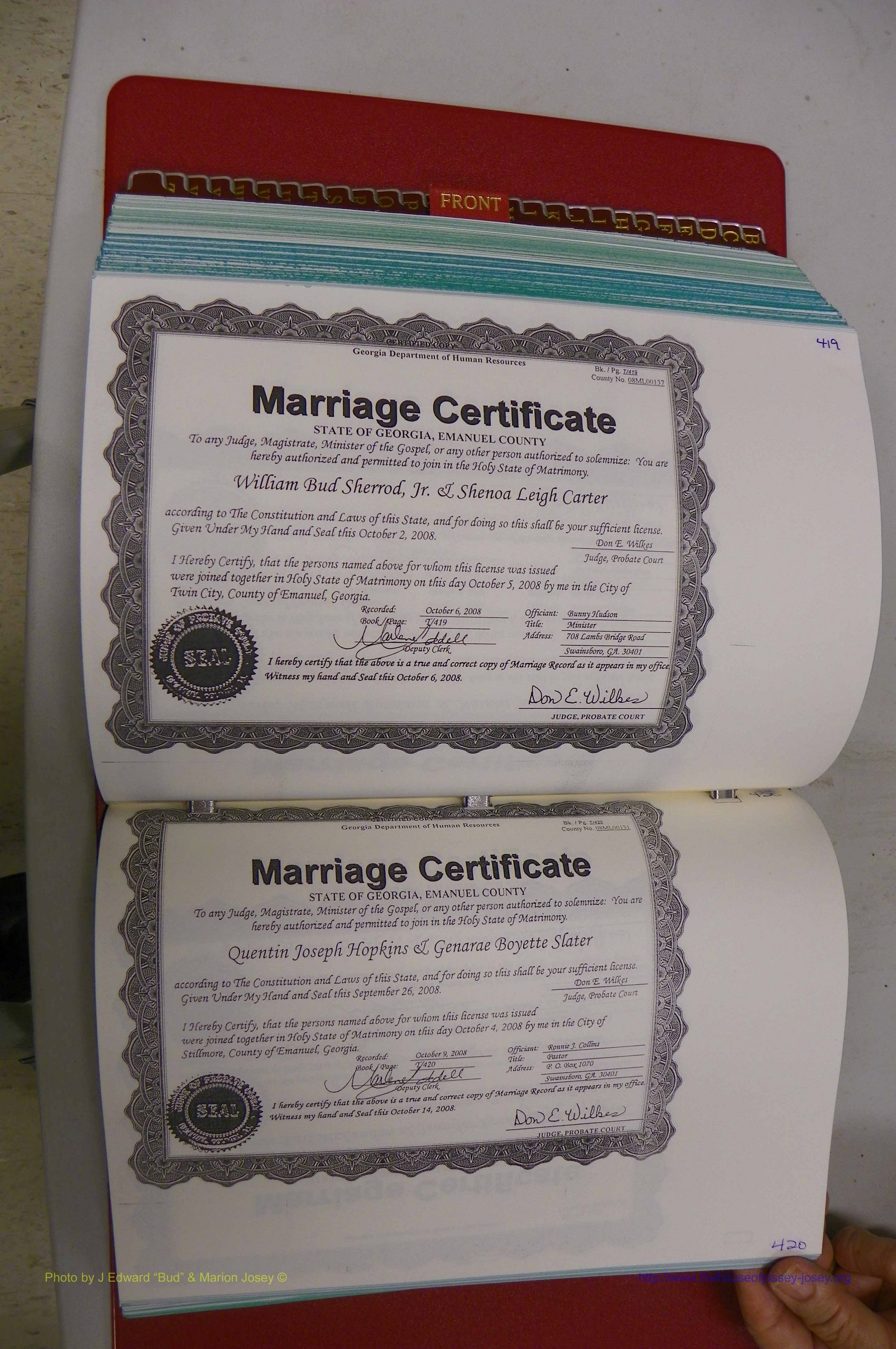 Emanuel Co, GA, Marriages Book T, 2006 - 2009, P 419-420.JPG