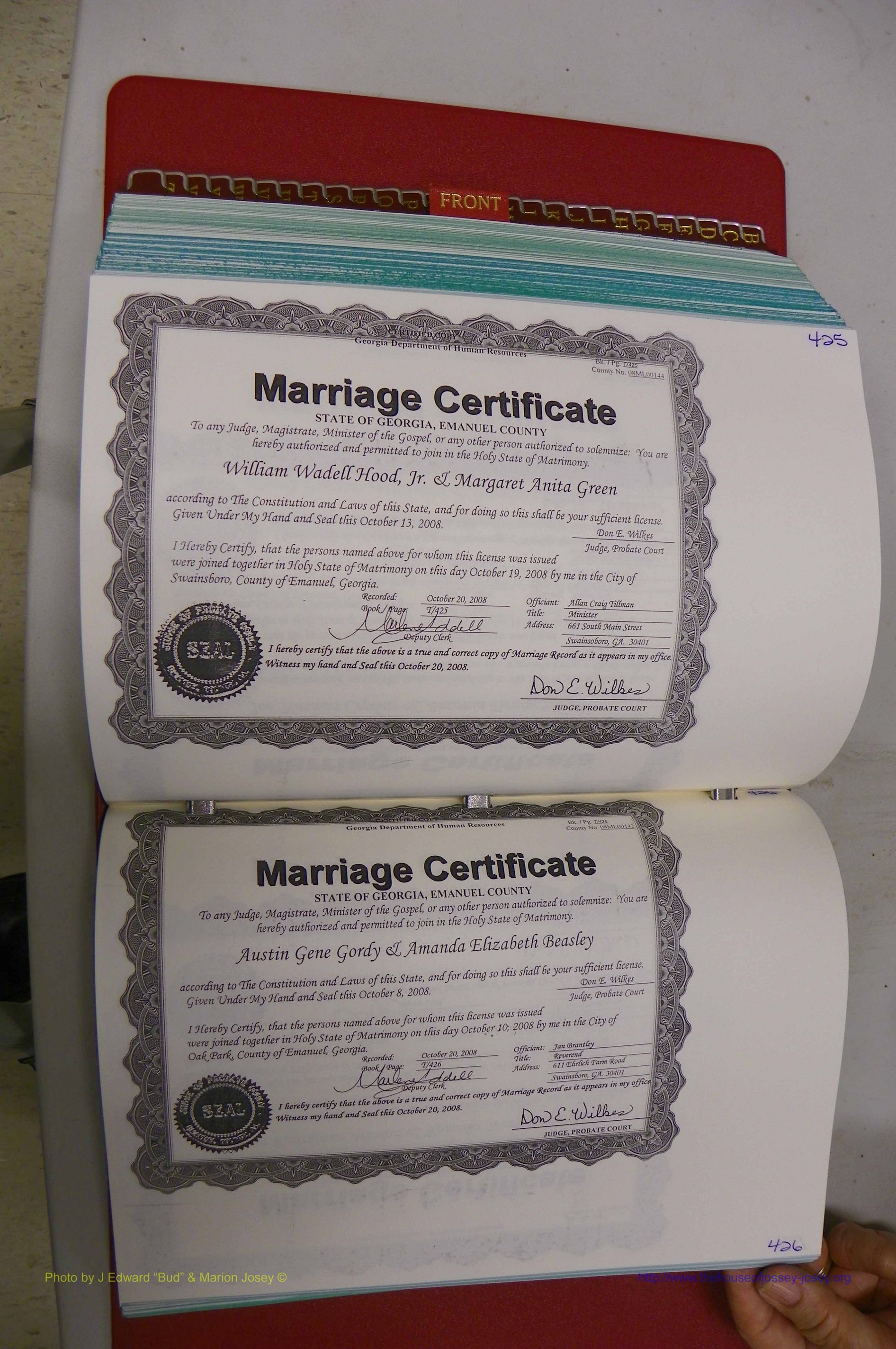 Emanuel Co, GA, Marriages Book T, 2006 - 2009, P 425-426.JPG