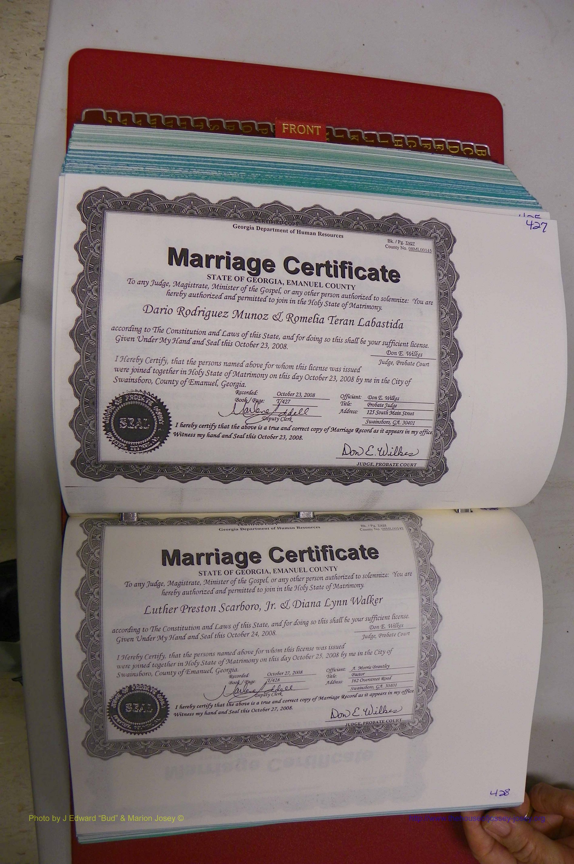 Emanuel Co, GA, Marriages Book T, 2006 - 2009, P 427-428.JPG