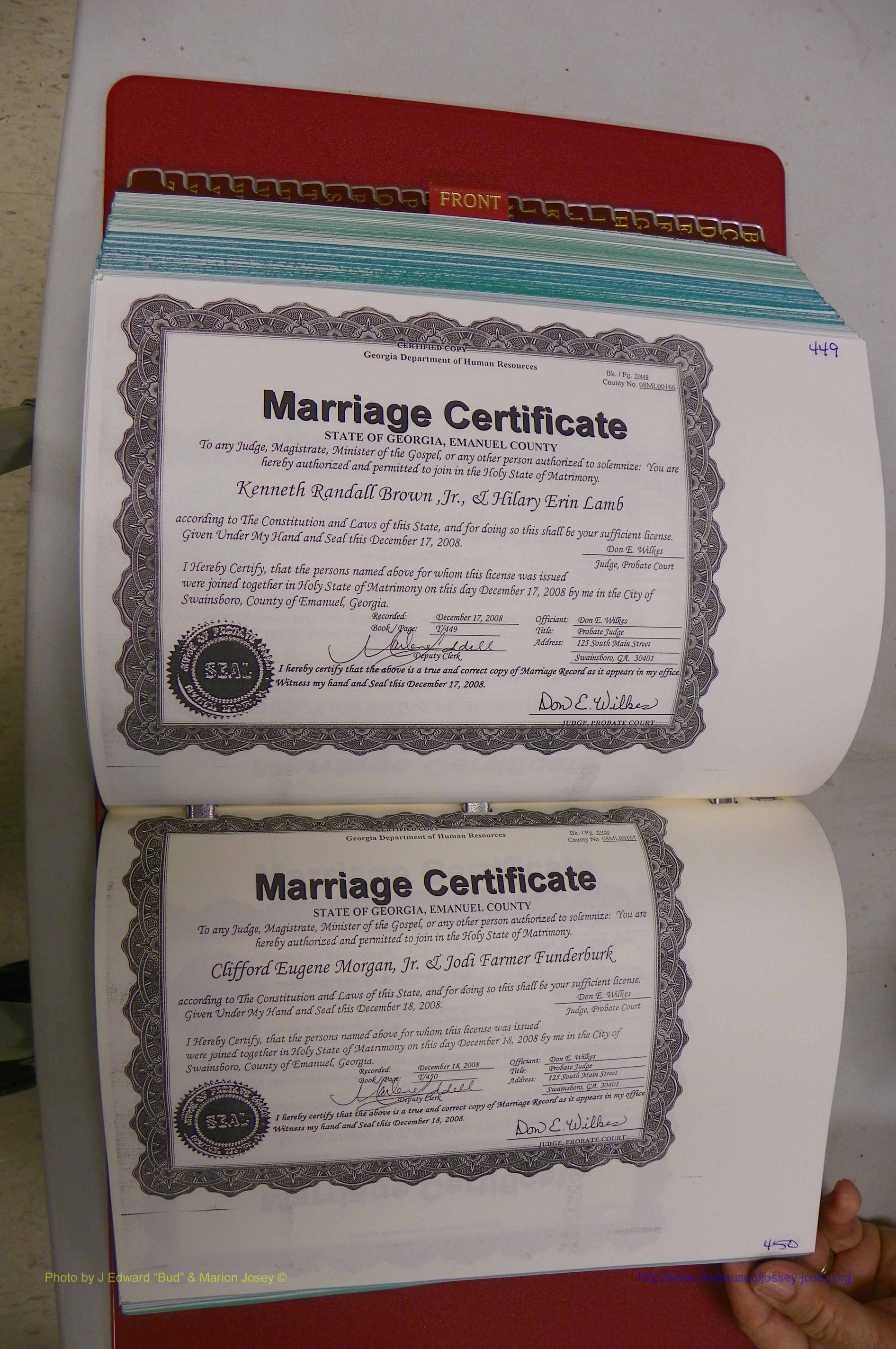 Emanuel Co, GA, Marriages Book T, 2006 - 2009, P 449-450.JPG