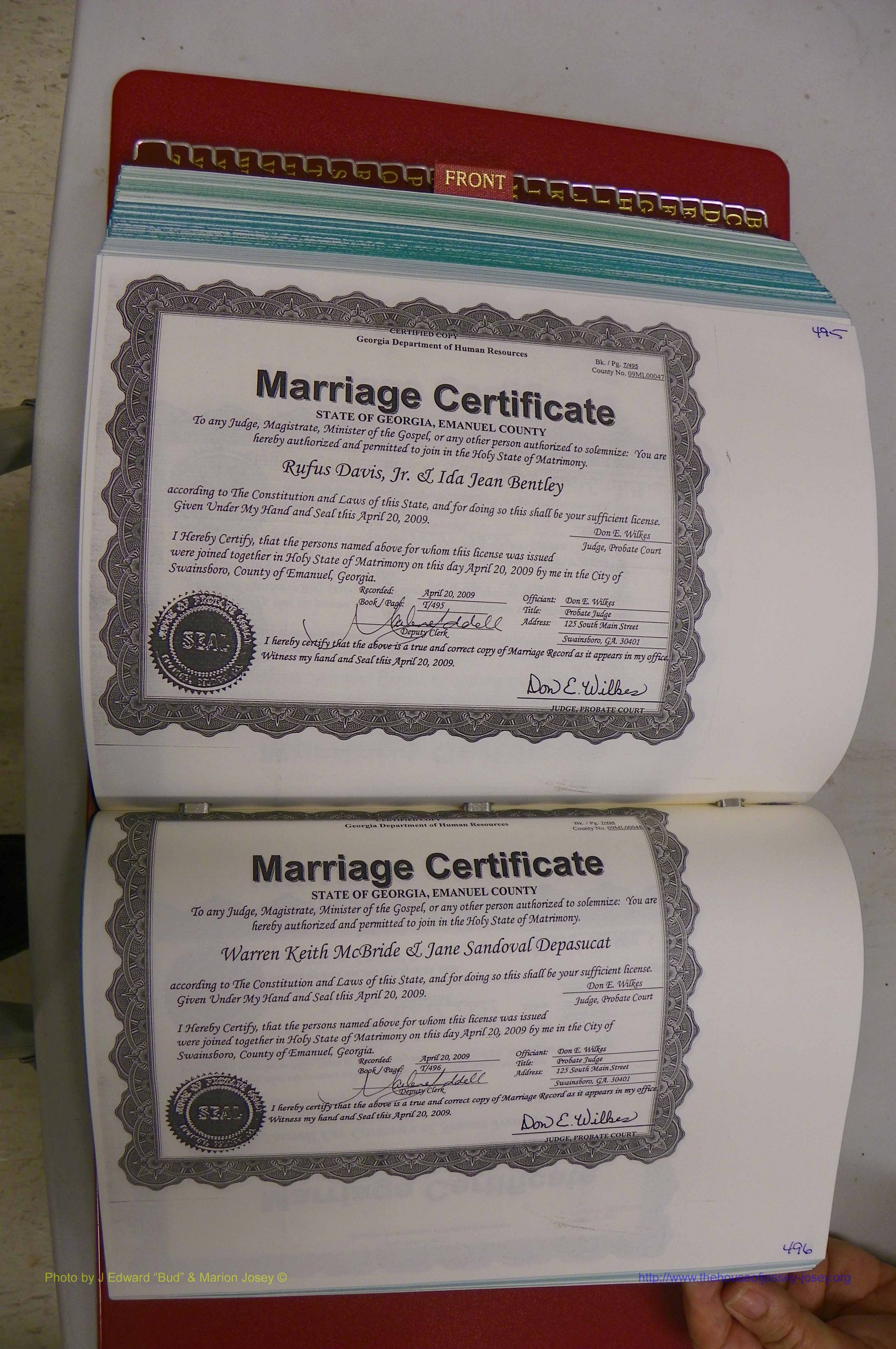 Emanuel Co, GA, Marriages Book T, 2006 - 2009, P 495-496.JPG