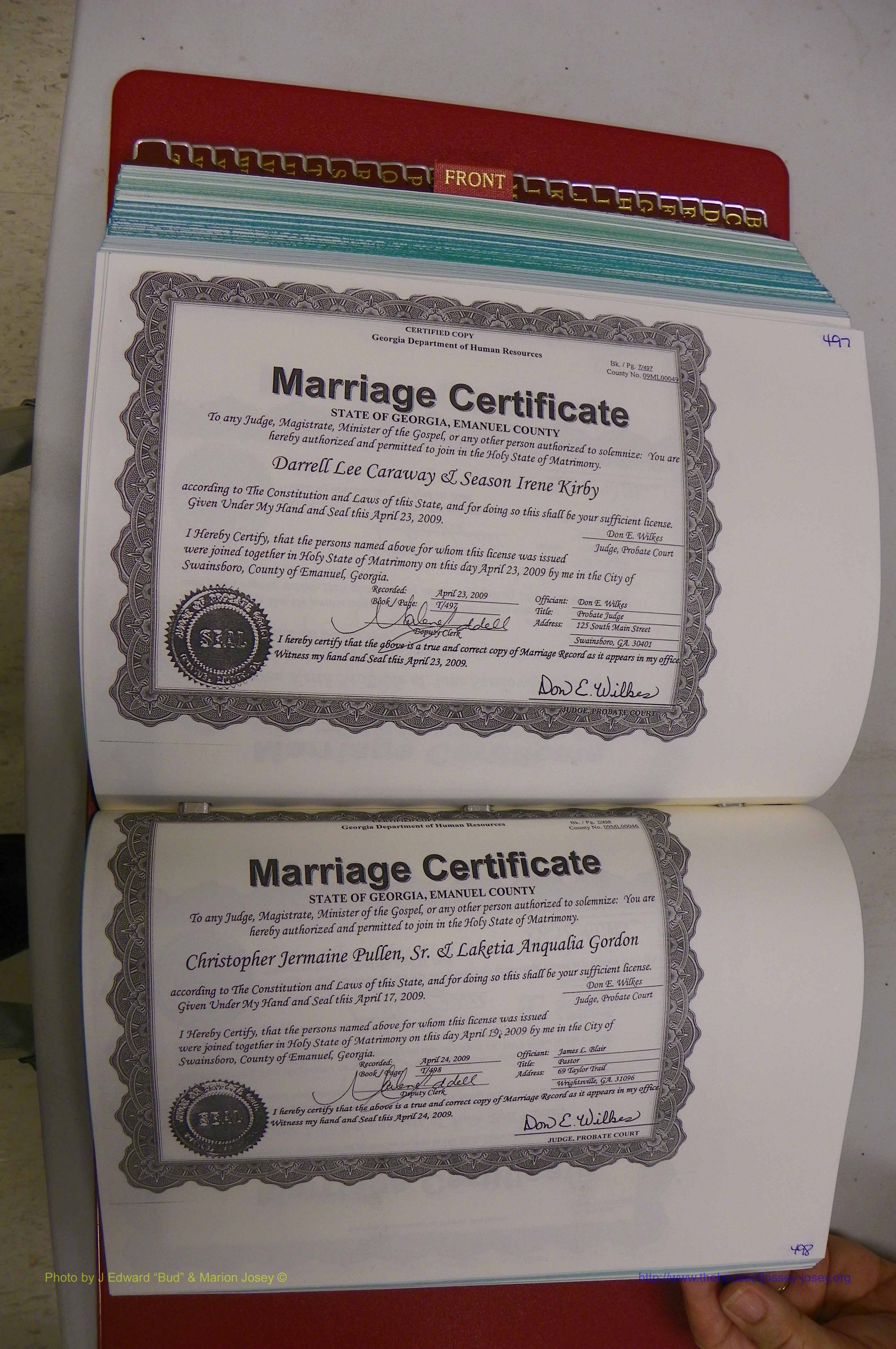 Emanuel Co, GA, Marriages Book T, 2006 - 2009, P 497-498.JPG