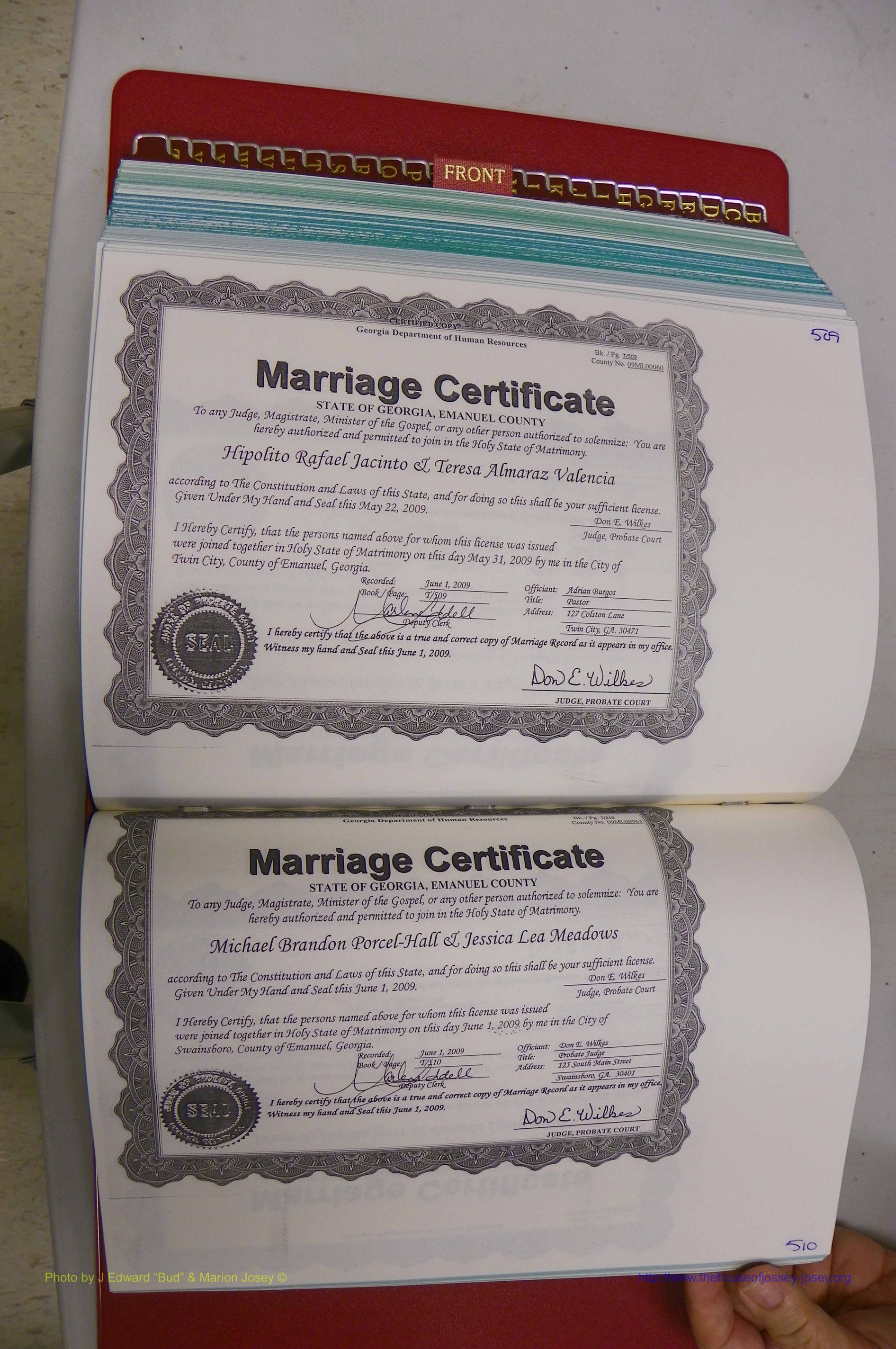 Emanuel Co, GA, Marriages Book T, 2006 - 2009, P 509-510.JPG