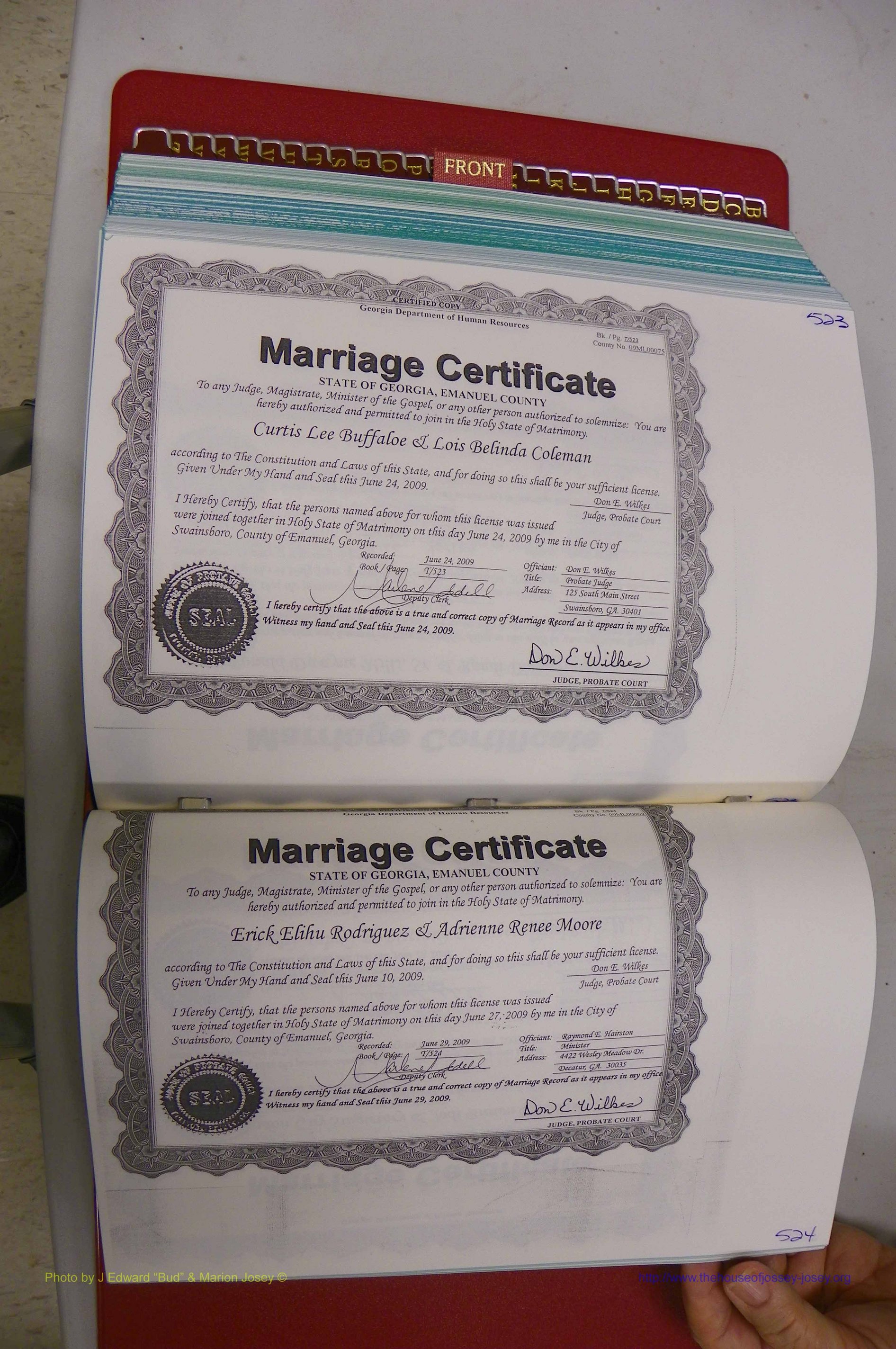 Emanuel Co, GA, Marriages Book T, 2006 - 2009, P 523-524.JPG