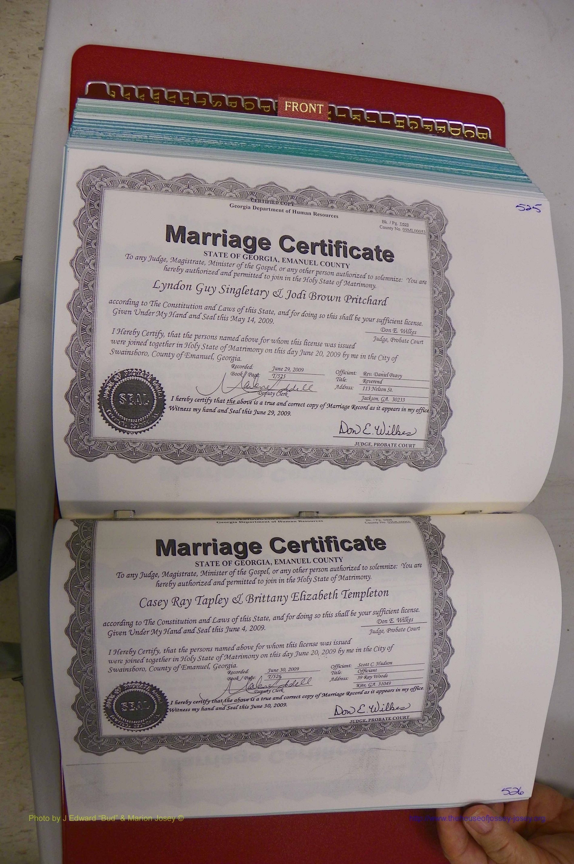 Emanuel Co, GA, Marriages Book T, 2006 - 2009, P 525-526.JPG