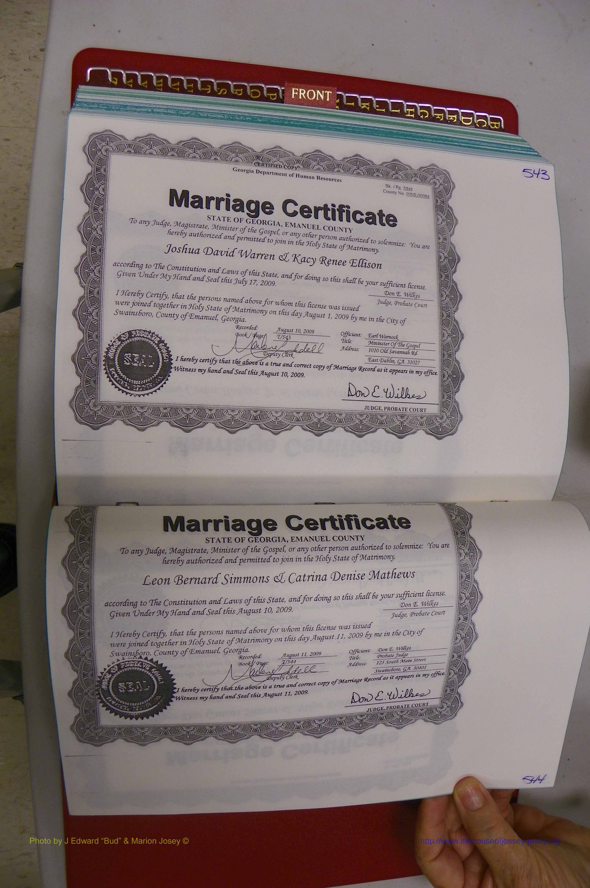 Emanuel Co, GA, Marriages Book T, 2006 - 2009, P 543-544.JPG