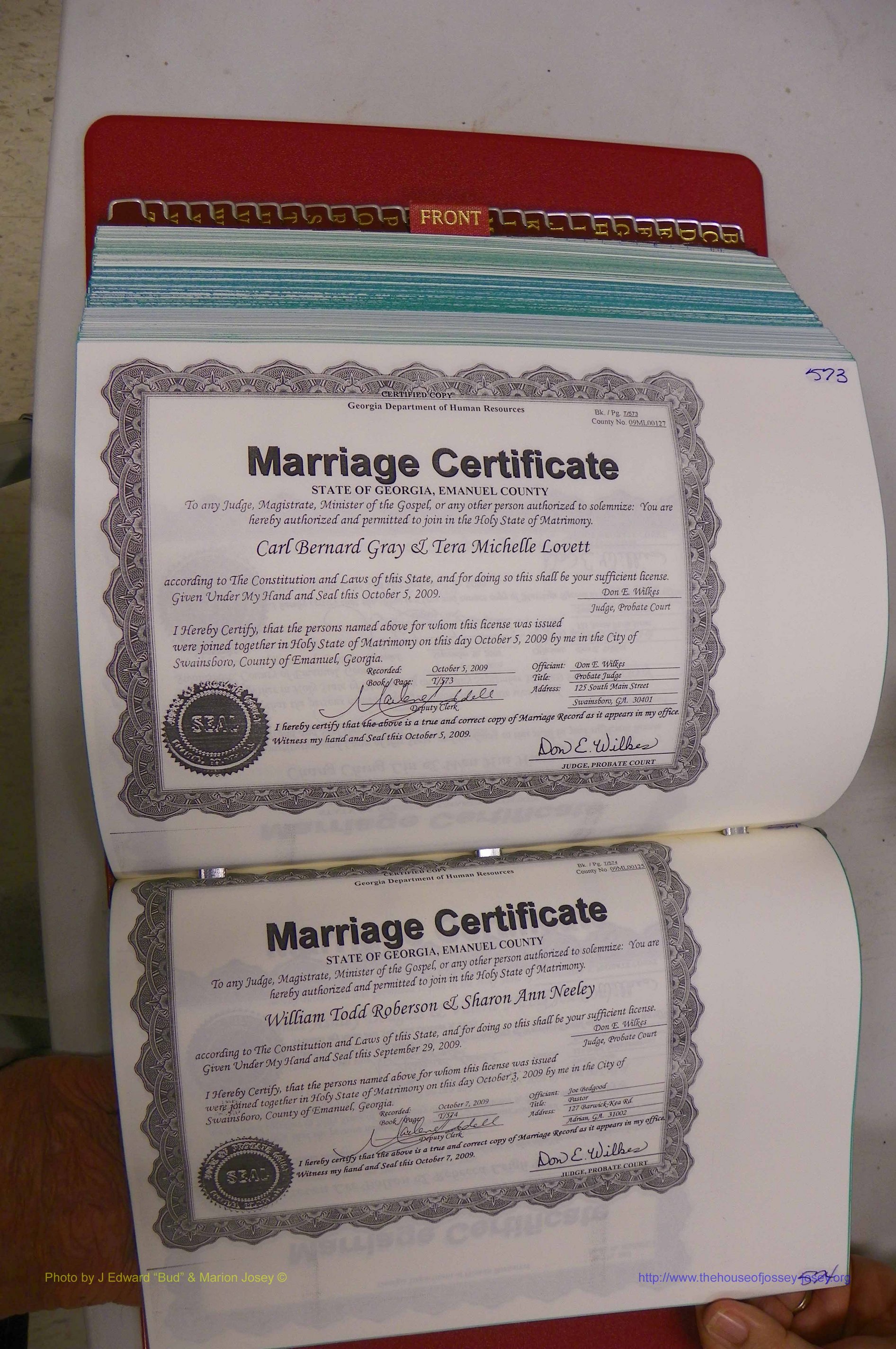 Emanuel Co, GA, Marriages Book T, 2006 - 2009, P 573-574.JPG