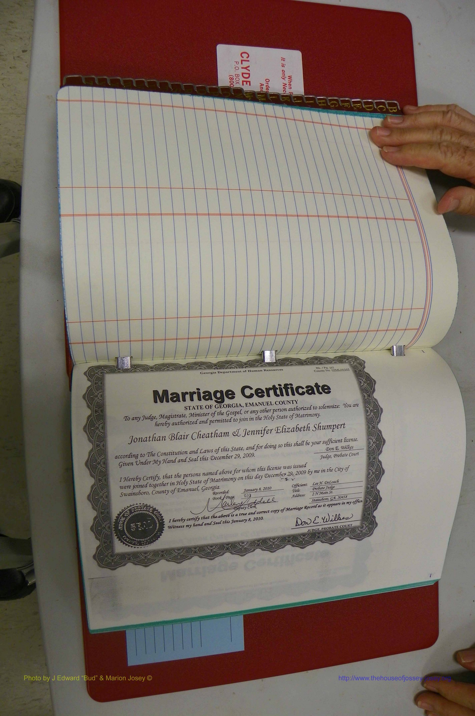 Emanuel Co, GA, Marriages Book U, 2009 - 2010, P 001.JPG