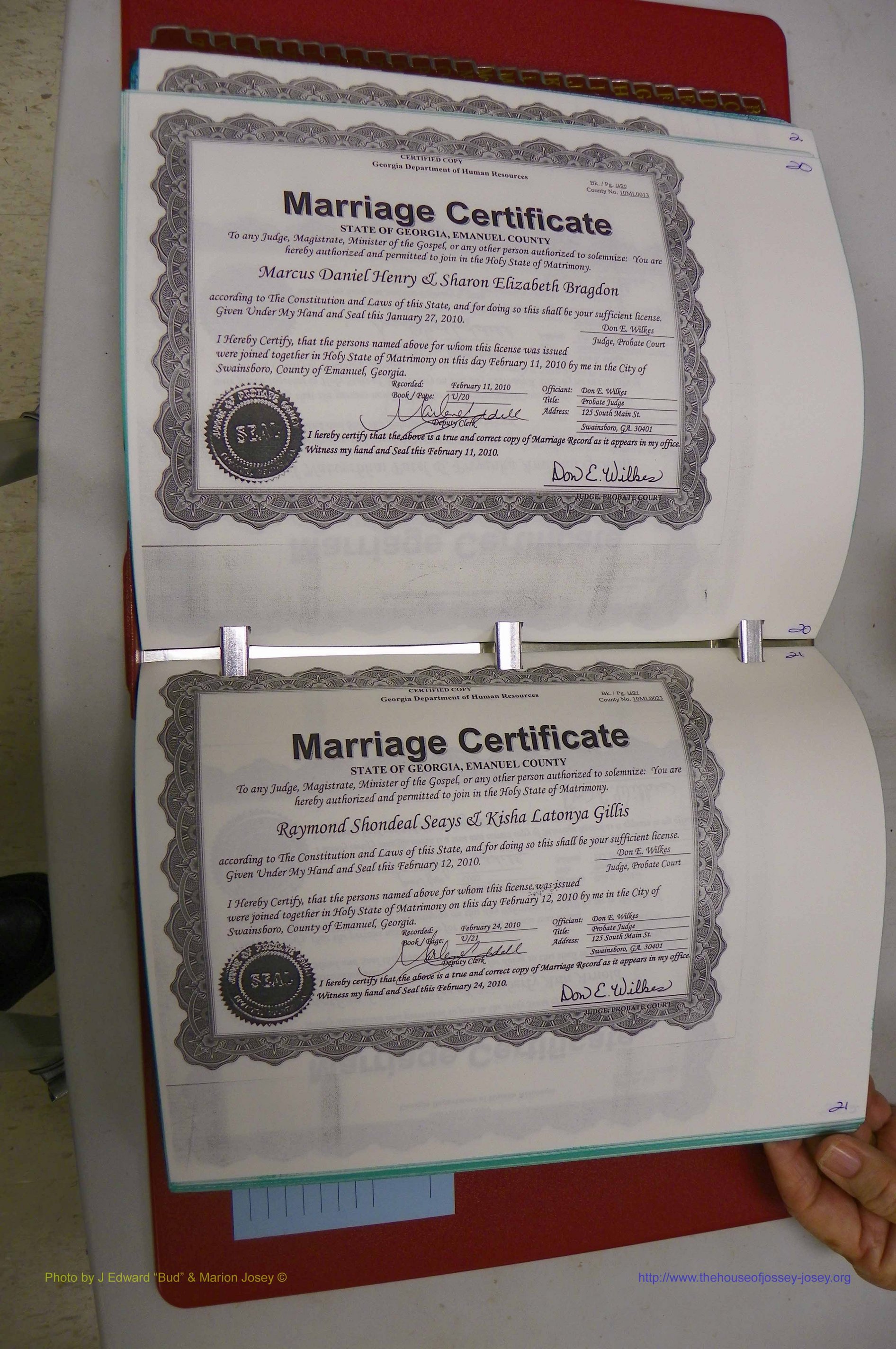 Emanuel Co, GA, Marriages Book U, 2009 - 2010, P 020-021.JPG