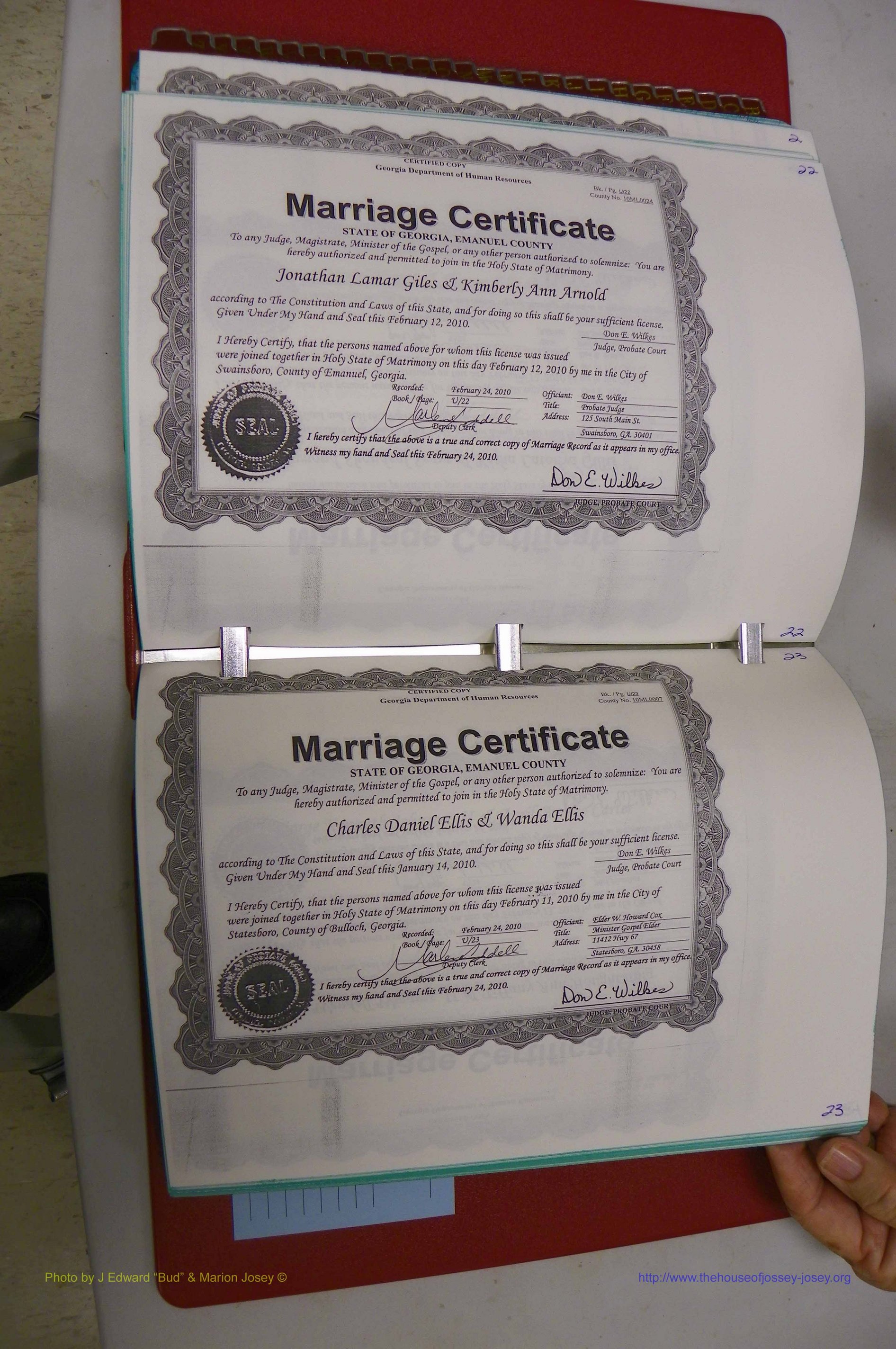 Emanuel Co, GA, Marriages Book U, 2009 - 2010, P 022-023.JPG