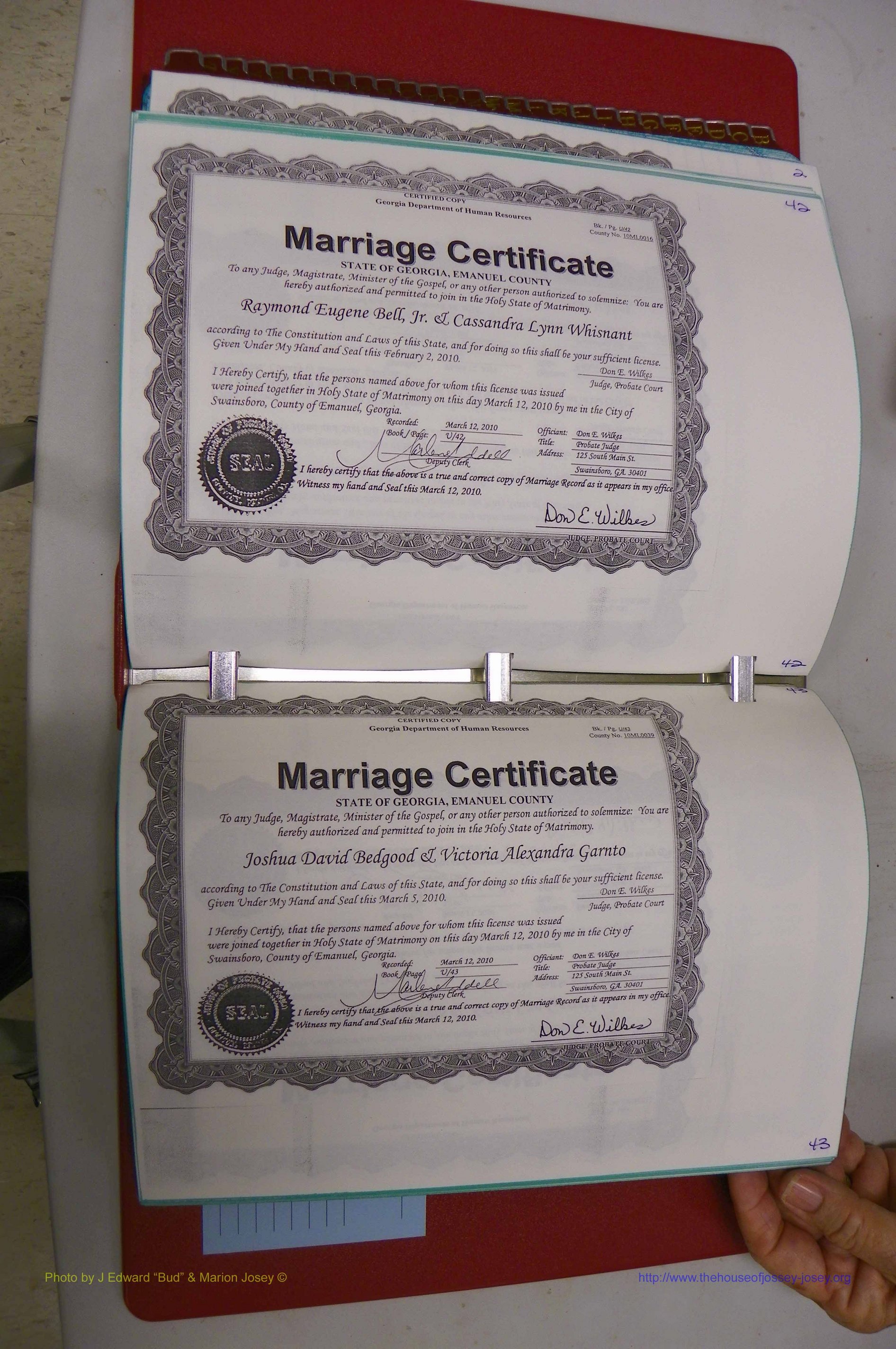 Emanuel Co, GA, Marriages Book U, 2009 - 2010, P 042-043.JPG