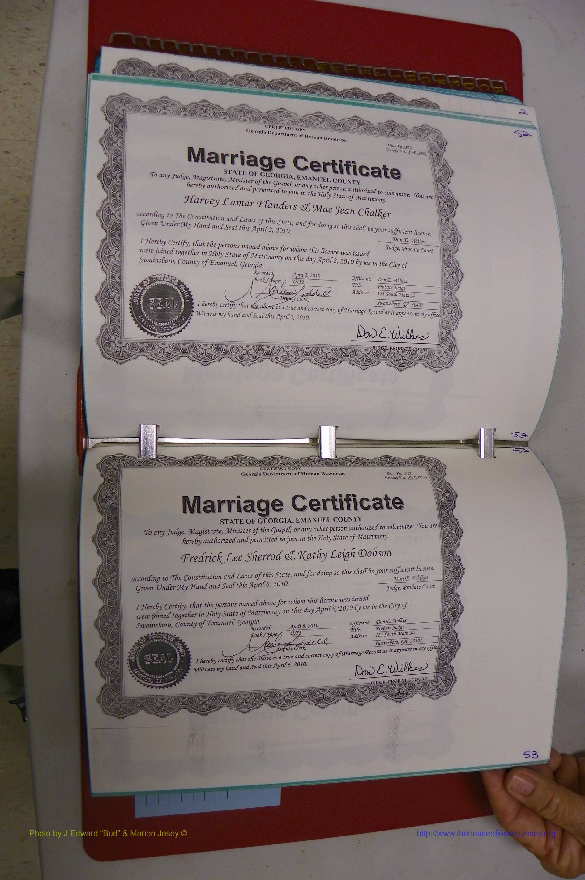 Emanuel Co, GA, Marriages Book U, 2009 - 2010, P 052-053.JPG
