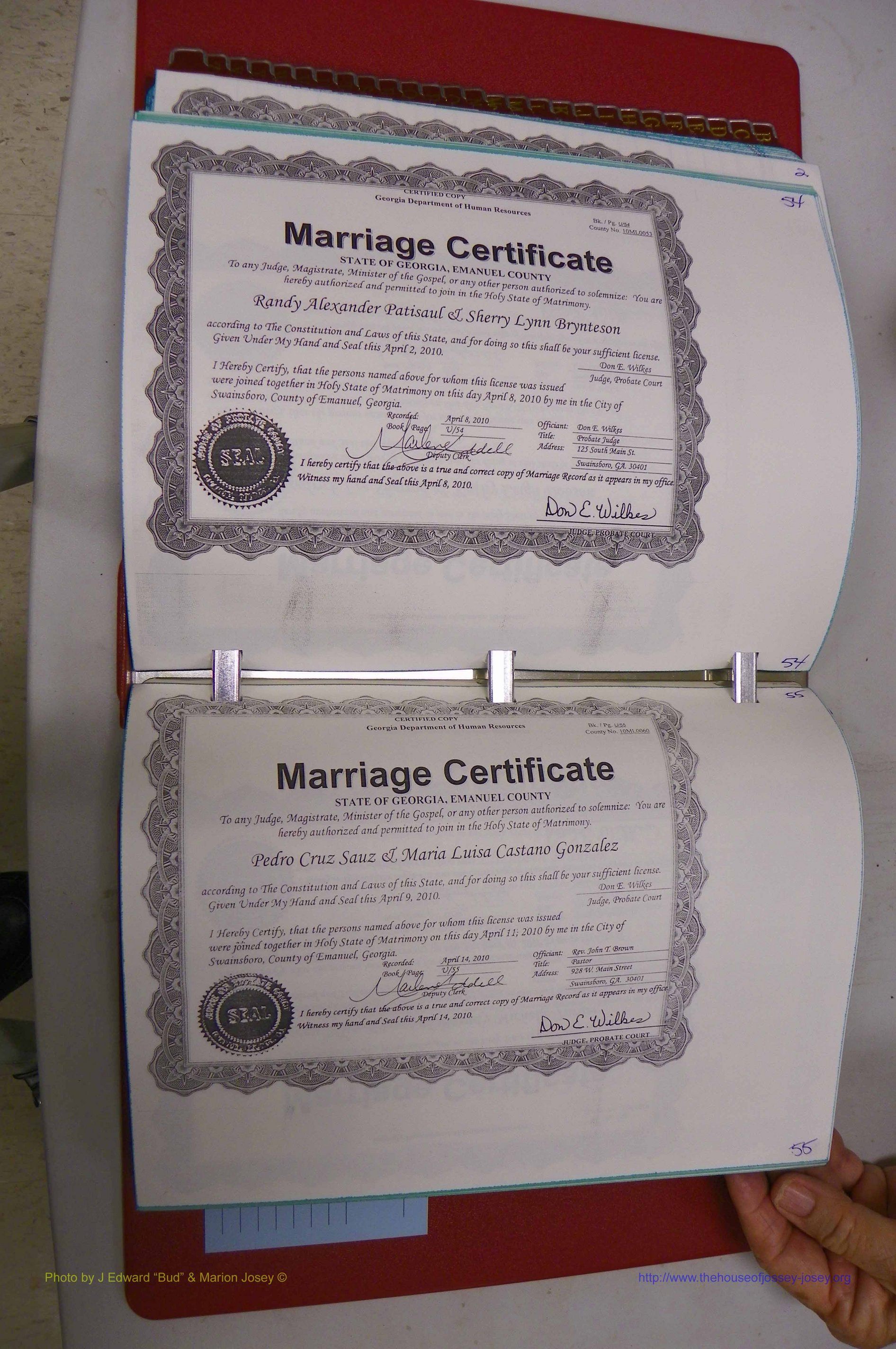 Emanuel Co, GA, Marriages Book U, 2009 - 2010, P 054-055.JPG
