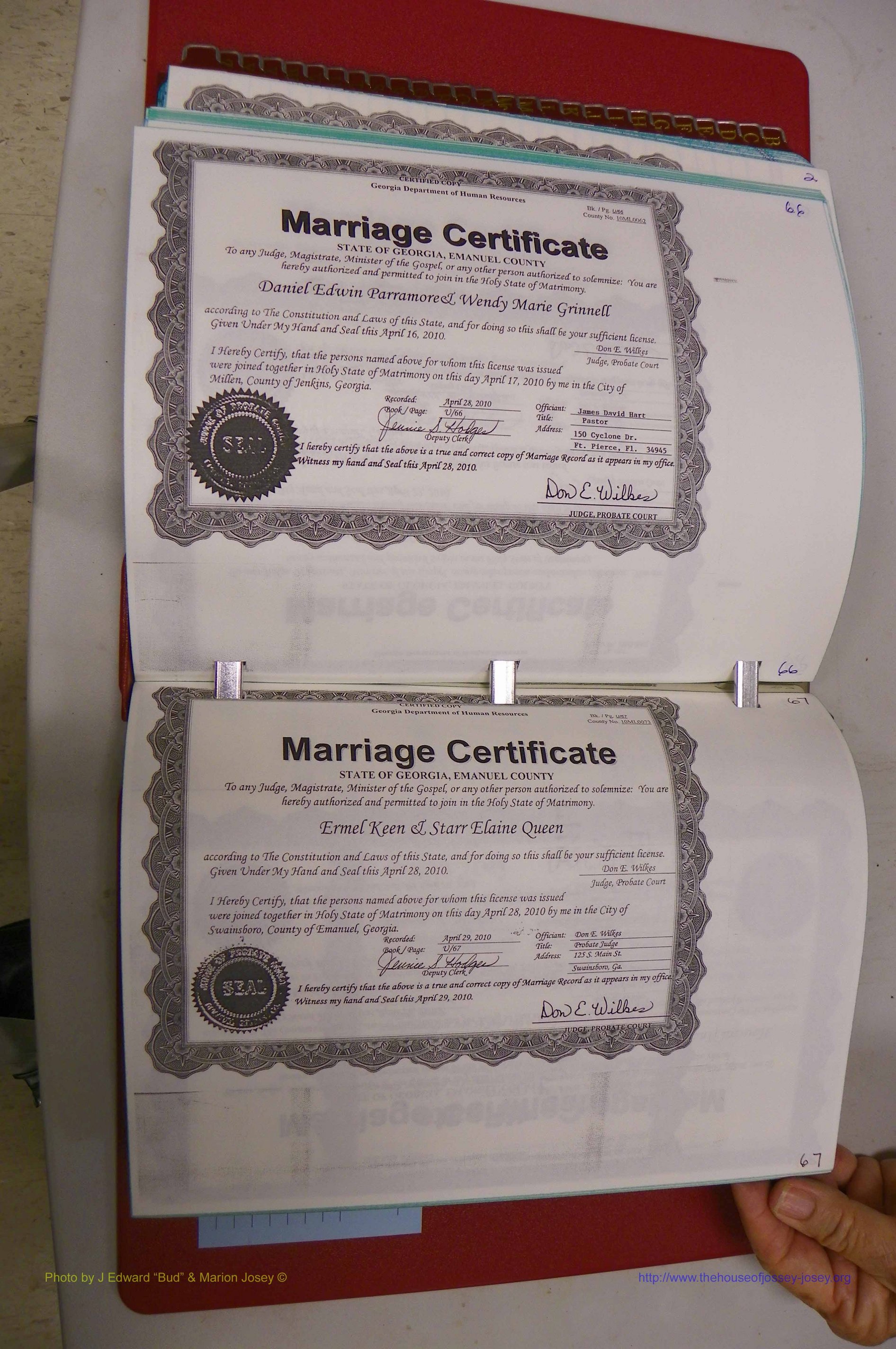 Emanuel Co, GA, Marriages Book U, 2009 - 2010, P 066-067.JPG