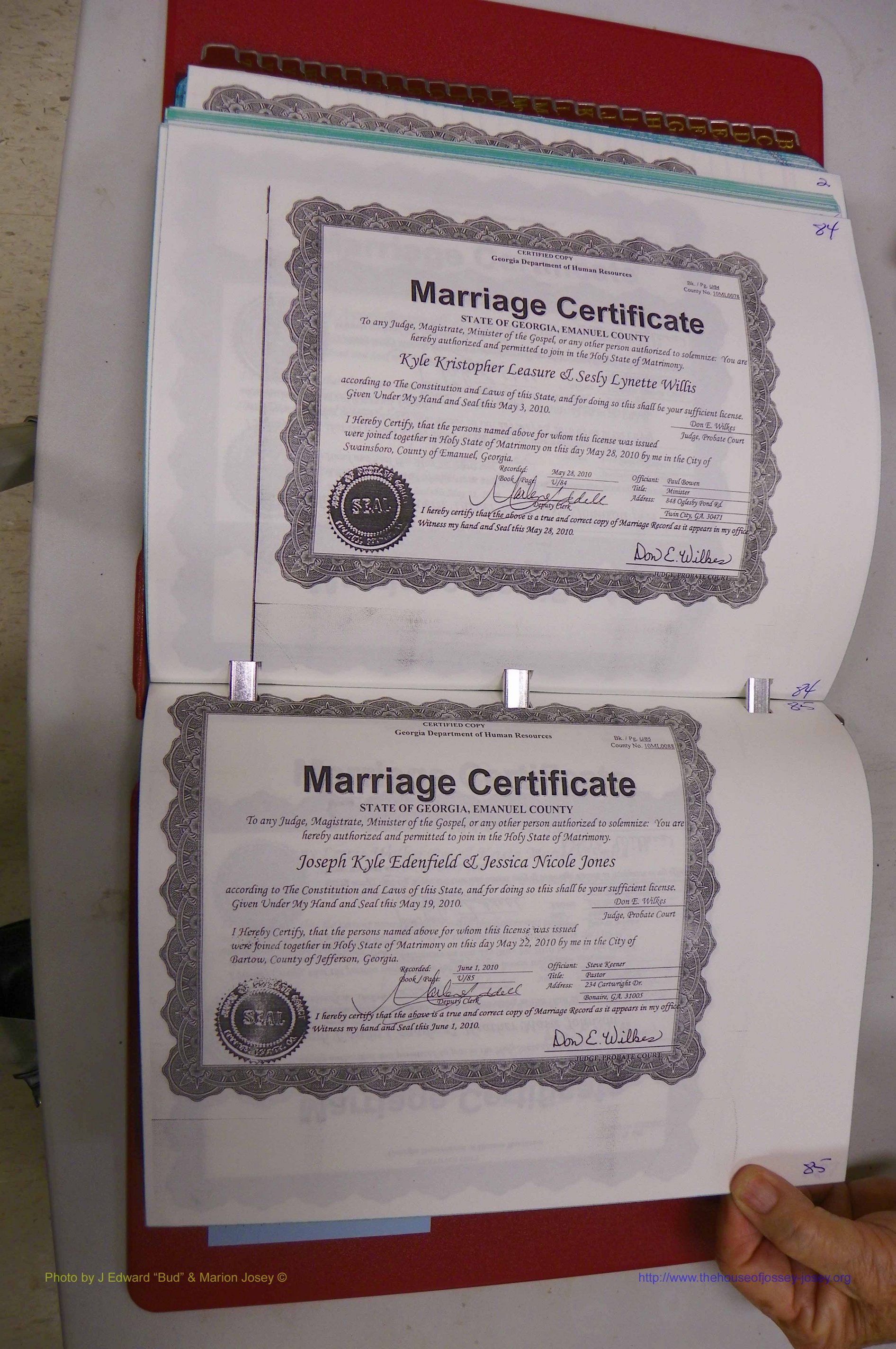 Emanuel Co, GA, Marriages Book U, 2009 - 2010, P 084-085.JPG