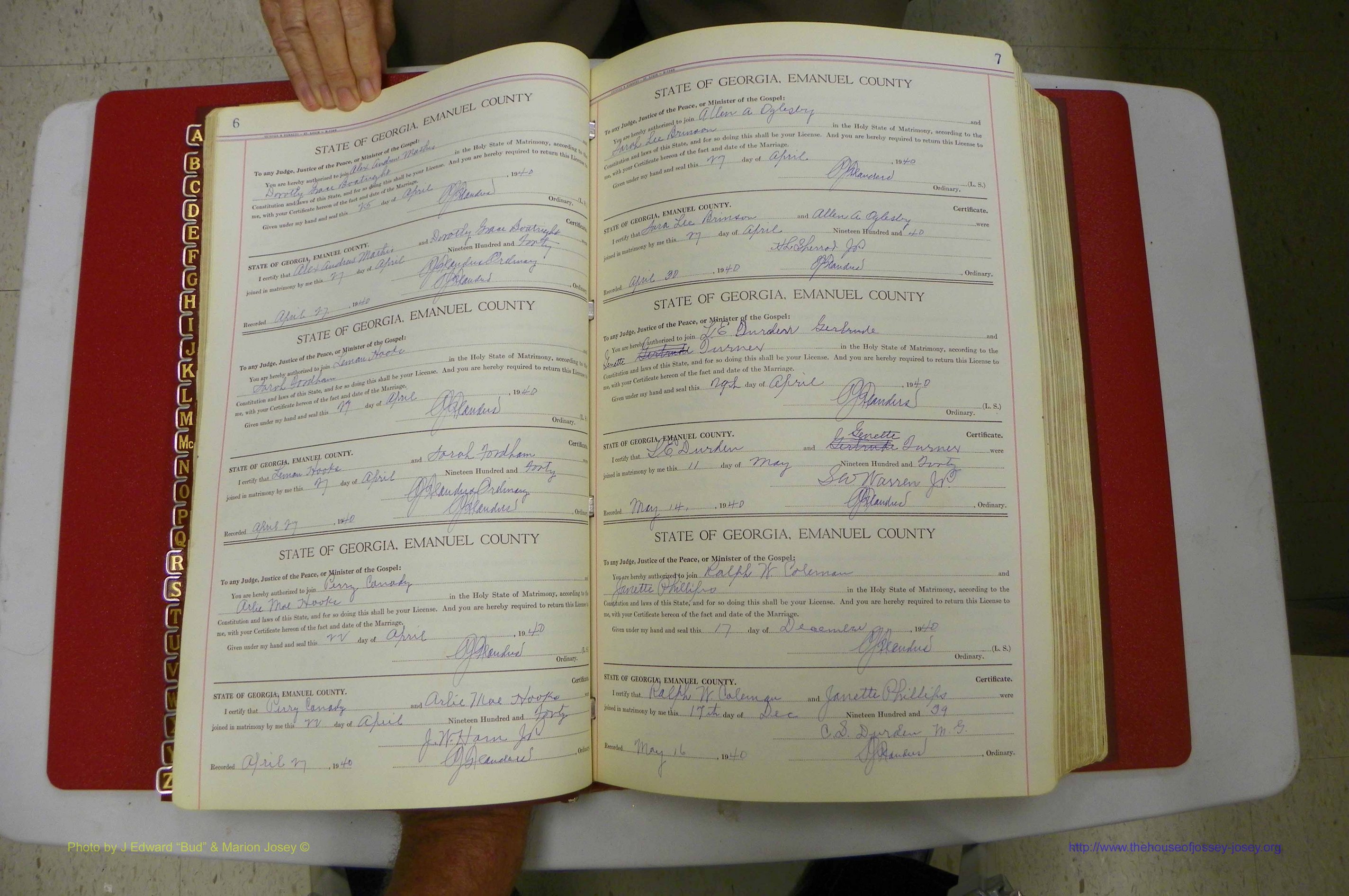 Emanuel Co, Ga, Marriages Book I, 1940 - 1949, White, P 006-007.JPG