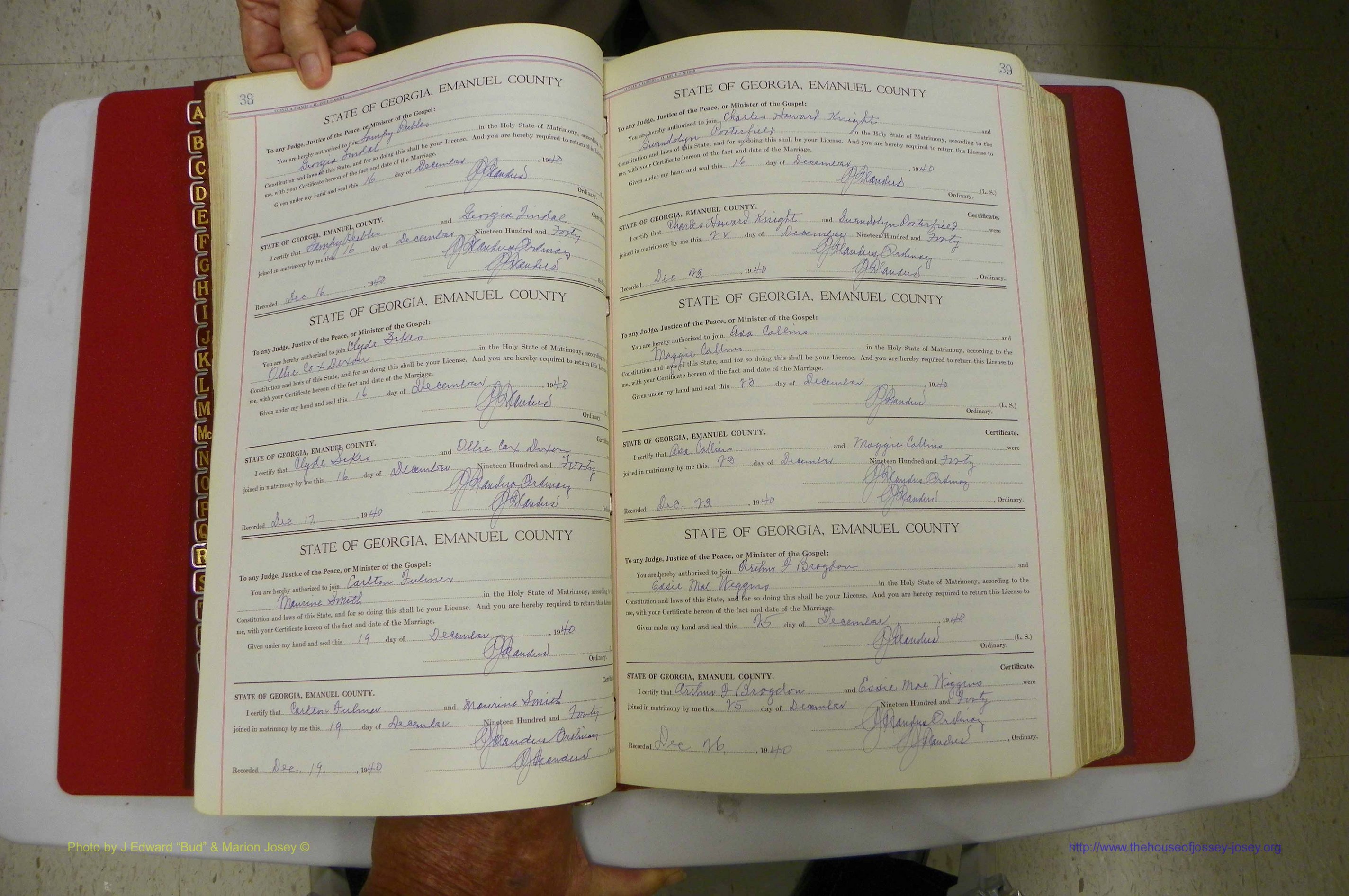 Emanuel Co, Ga, Marriages Book I, 1940 - 1949, White, P 038-039.JPG
