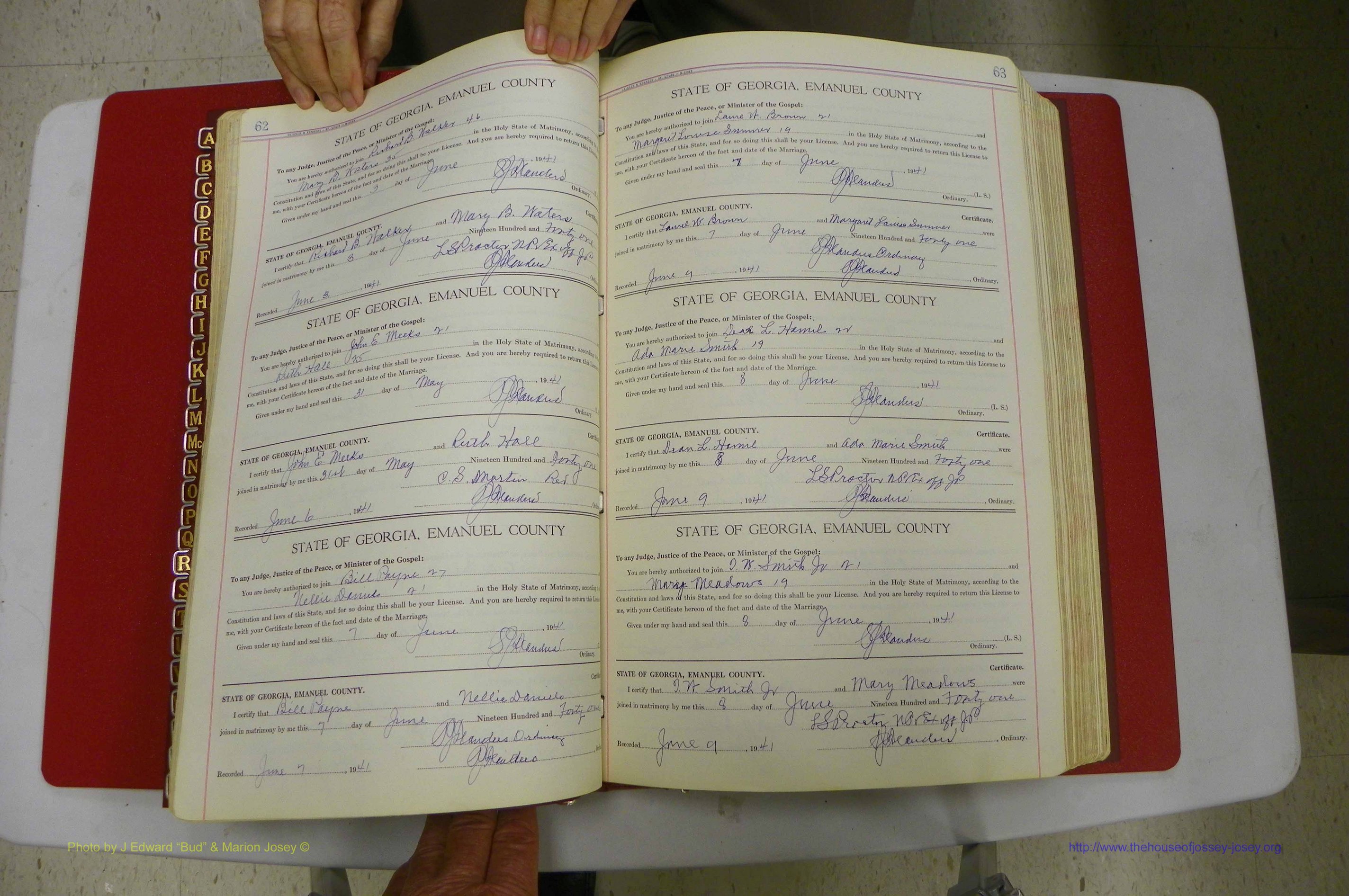 Emanuel Co, Ga, Marriages Book I, 1940 - 1949, White, P 062-063.JPG