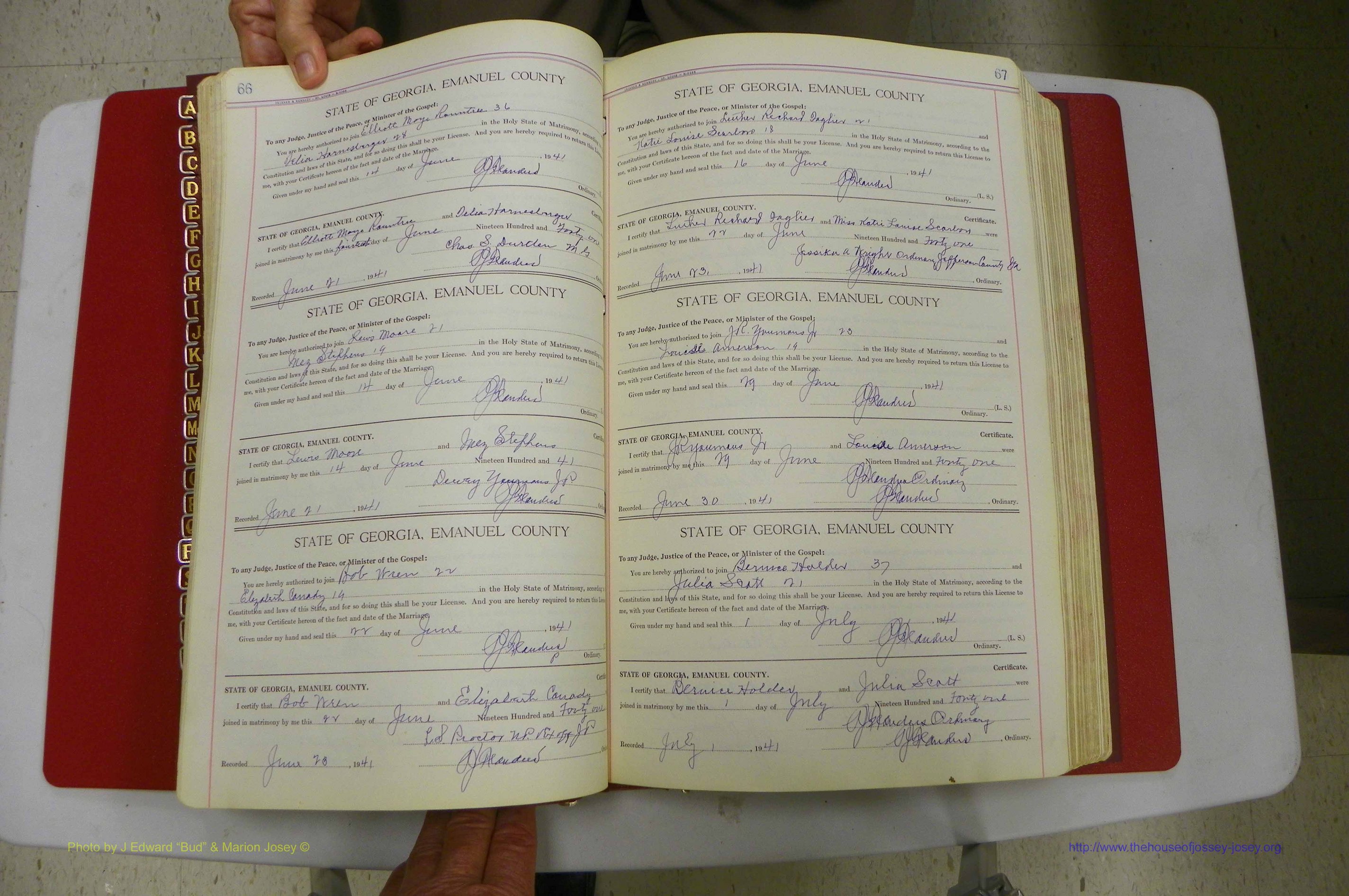 Emanuel Co, Ga, Marriages Book I, 1940 - 1949, White, P 066-067.JPG