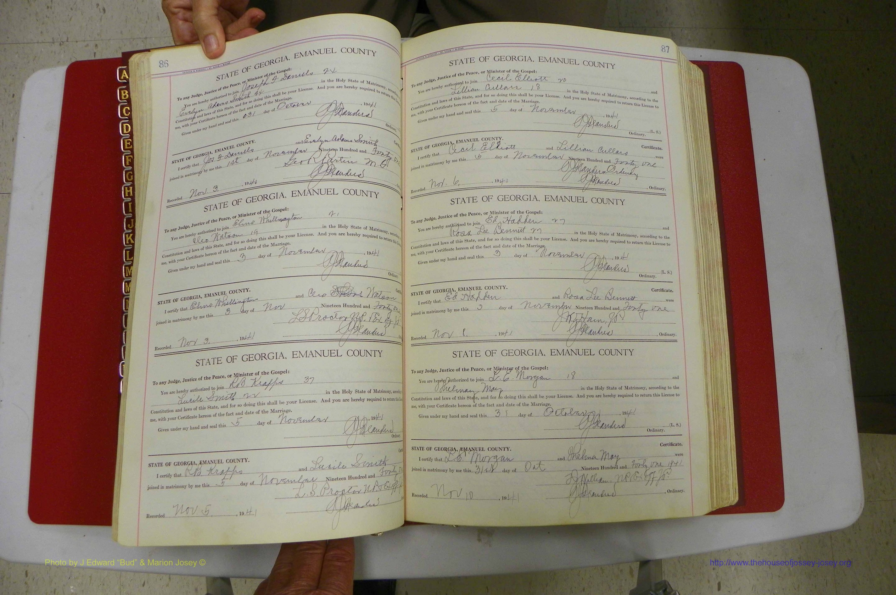 Emanuel Co, Ga, Marriages Book I, 1940 - 1949, White, P 086-087.JPG