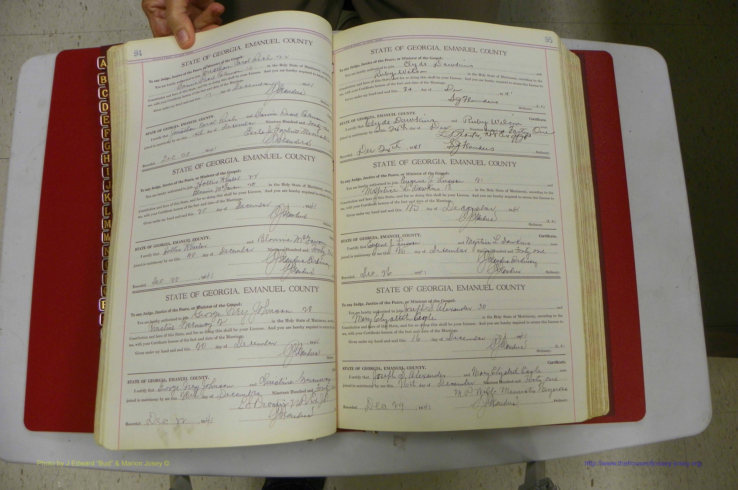 Emanuel Co, Ga, Marriages Book I, 1940 - 1949, White, P 094-095.JPG